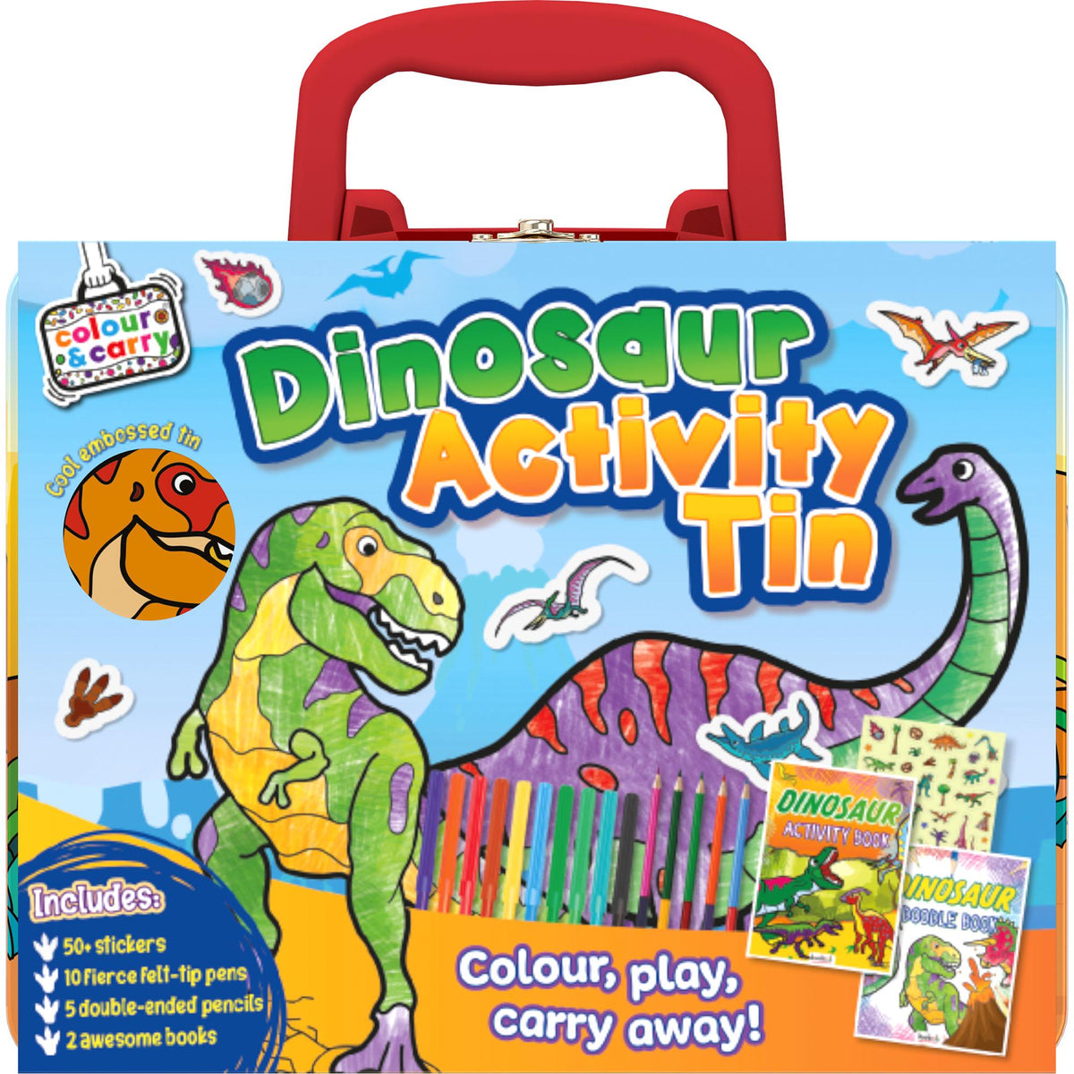 Bookoli dinosaur activity tin with stickers and pencils - British product