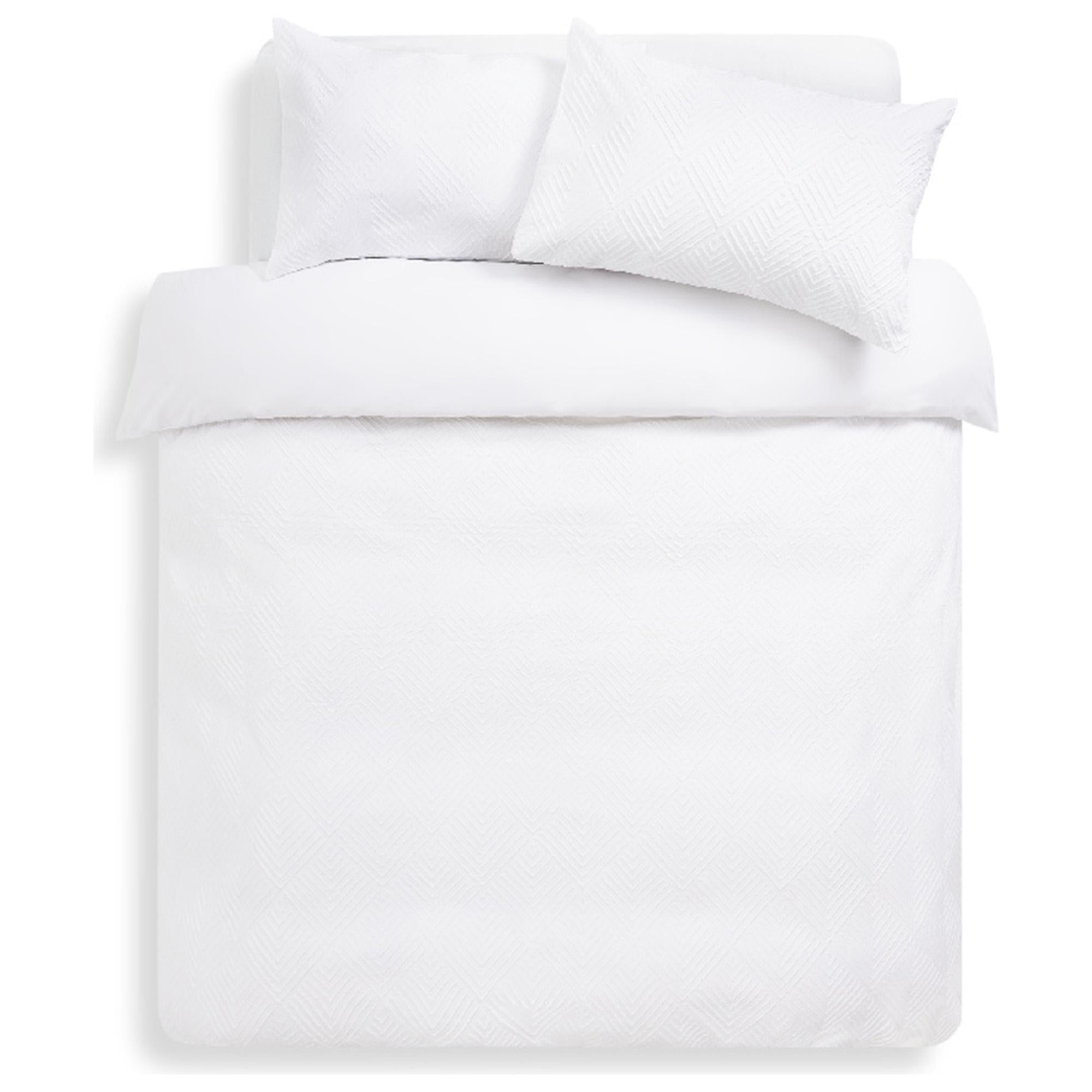White Textured Embossed Single Bedding Set with Duvet Cover and Pillowcase