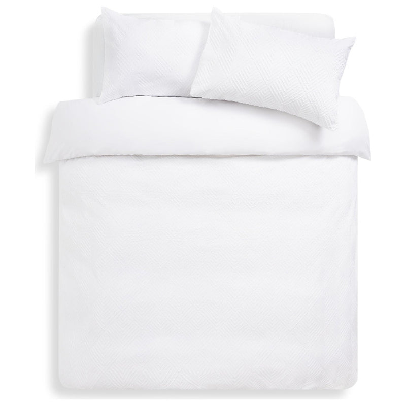 White Textured Embossed Single Bedding Set with Duvet Cover and Pillowcase