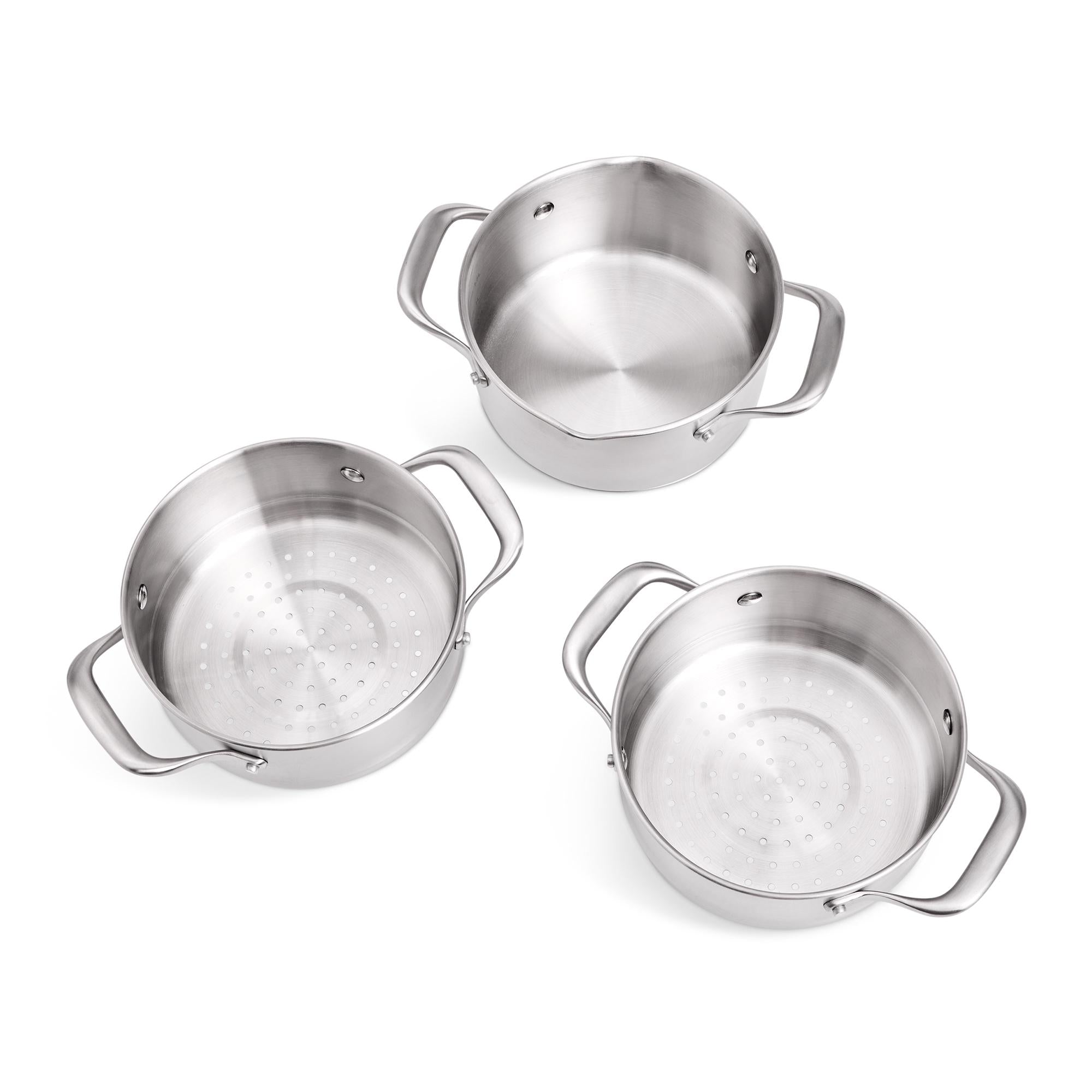 3-Tier Stainless Steel Steamer with Glass Lid, 18cm Diameter