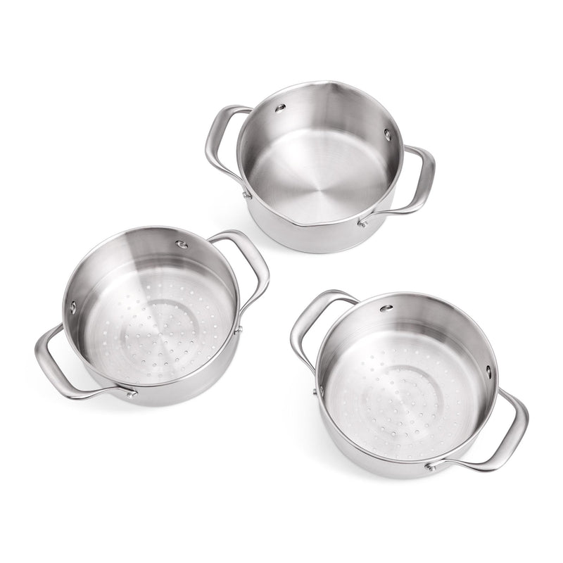 3-Tier Stainless Steel Steamer with Glass Lid, 18cm Diameter