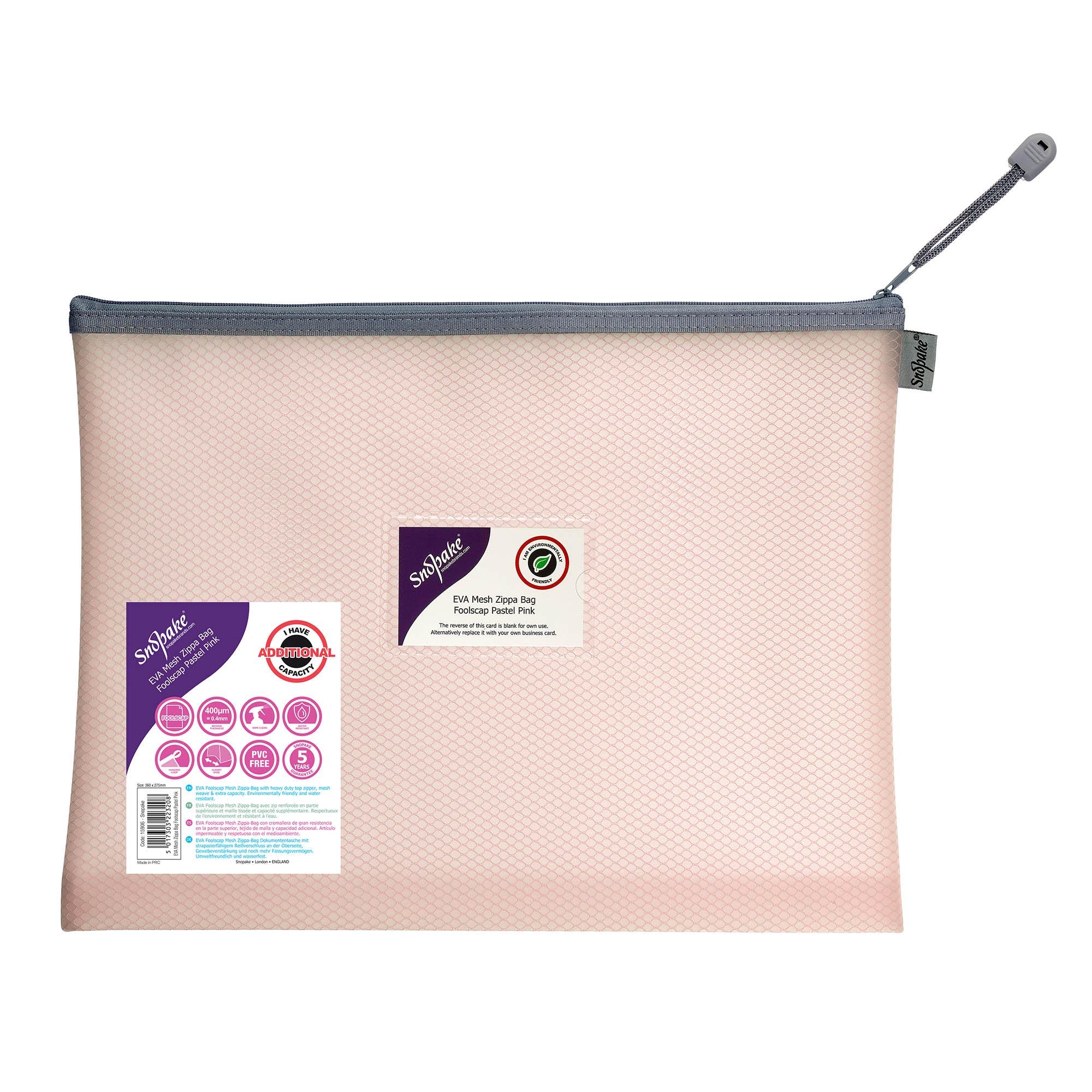 Snopake pastel blue mesh storage bag A4, imported from the UK