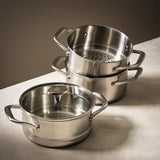3-Tier Stainless Steel Steamer with Glass Lid, 18cm Diameter
