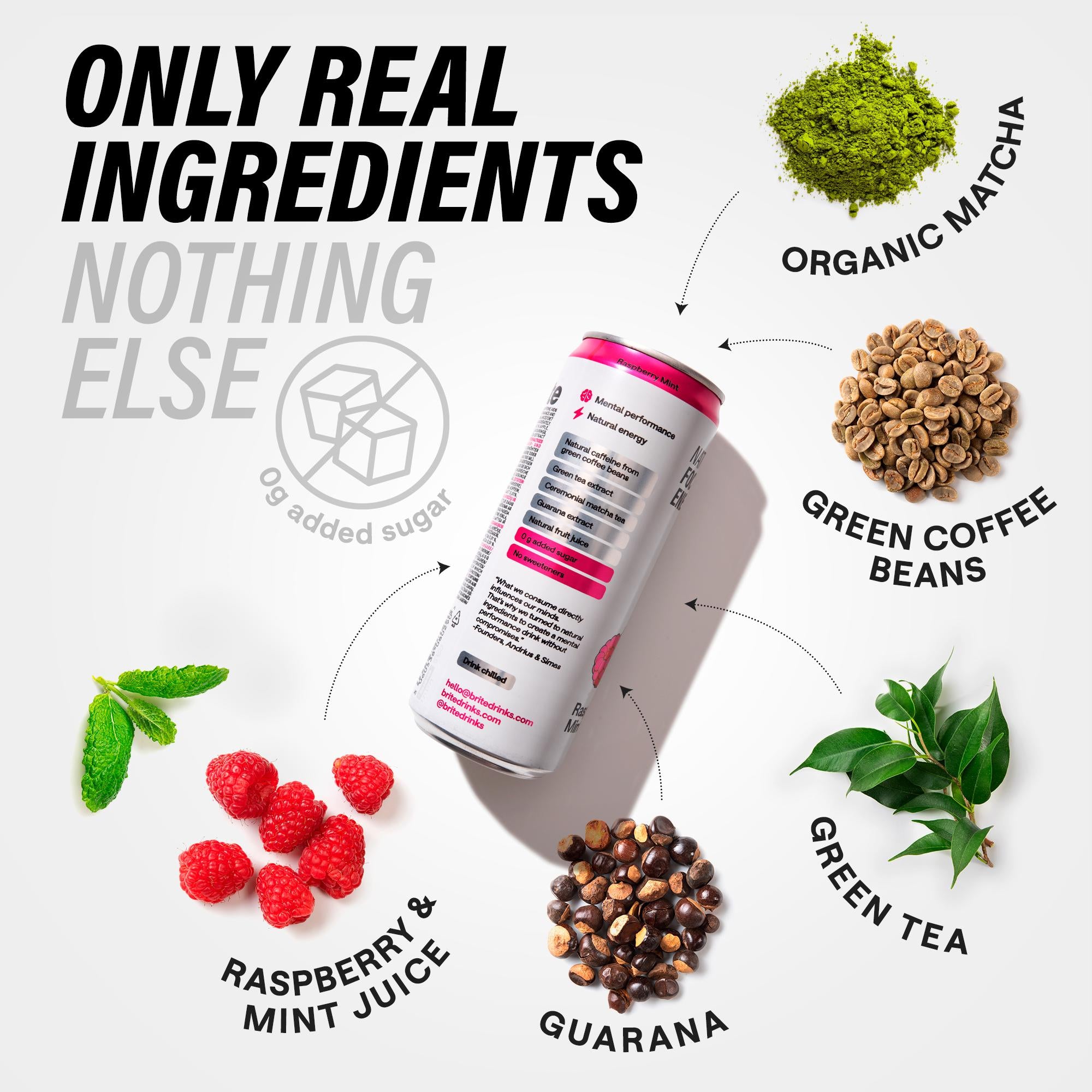 Brite energy drink sparkling raspberry mint 330ml - British product