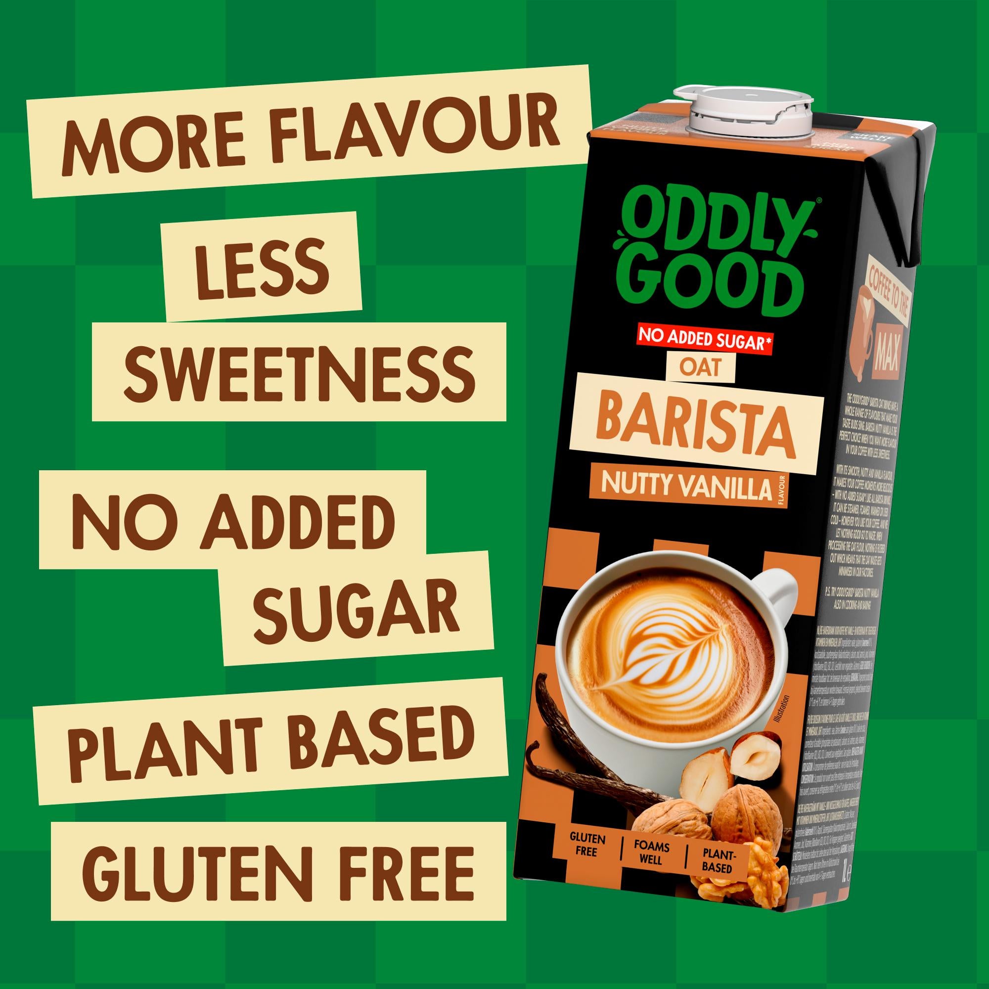 Oddlygood oat barista nutty vanilla 1L, imported from the UK