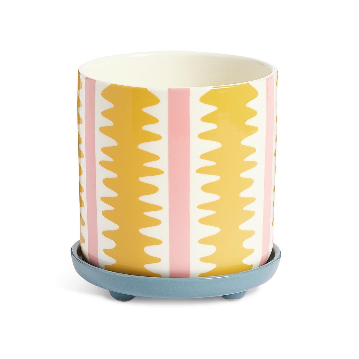 Habitat striped ceramic planter with saucer in yellow - British product
