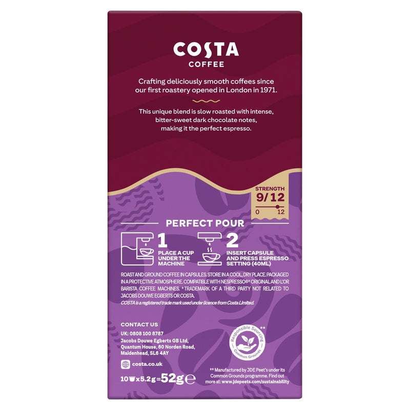 Costa Coffee Dark & Intense Brazilian Blend capsules 10 pack, UK version