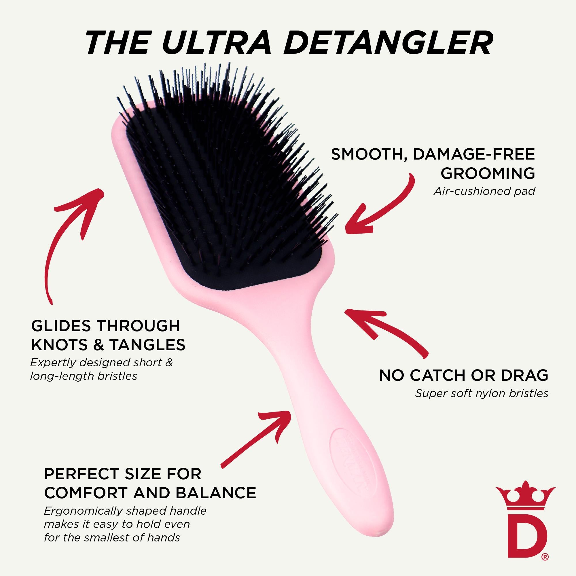 Denman Ultra Detangler Pink Crush hairbrush, UK version