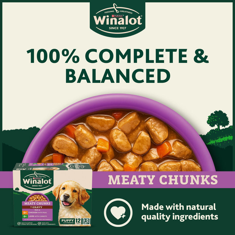 Winalot puppy Meaty Chunks Gravy 12x100g, imported from the UK