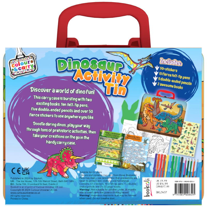 Bookoli dinosaur activity tin with stickers and pencils - British product