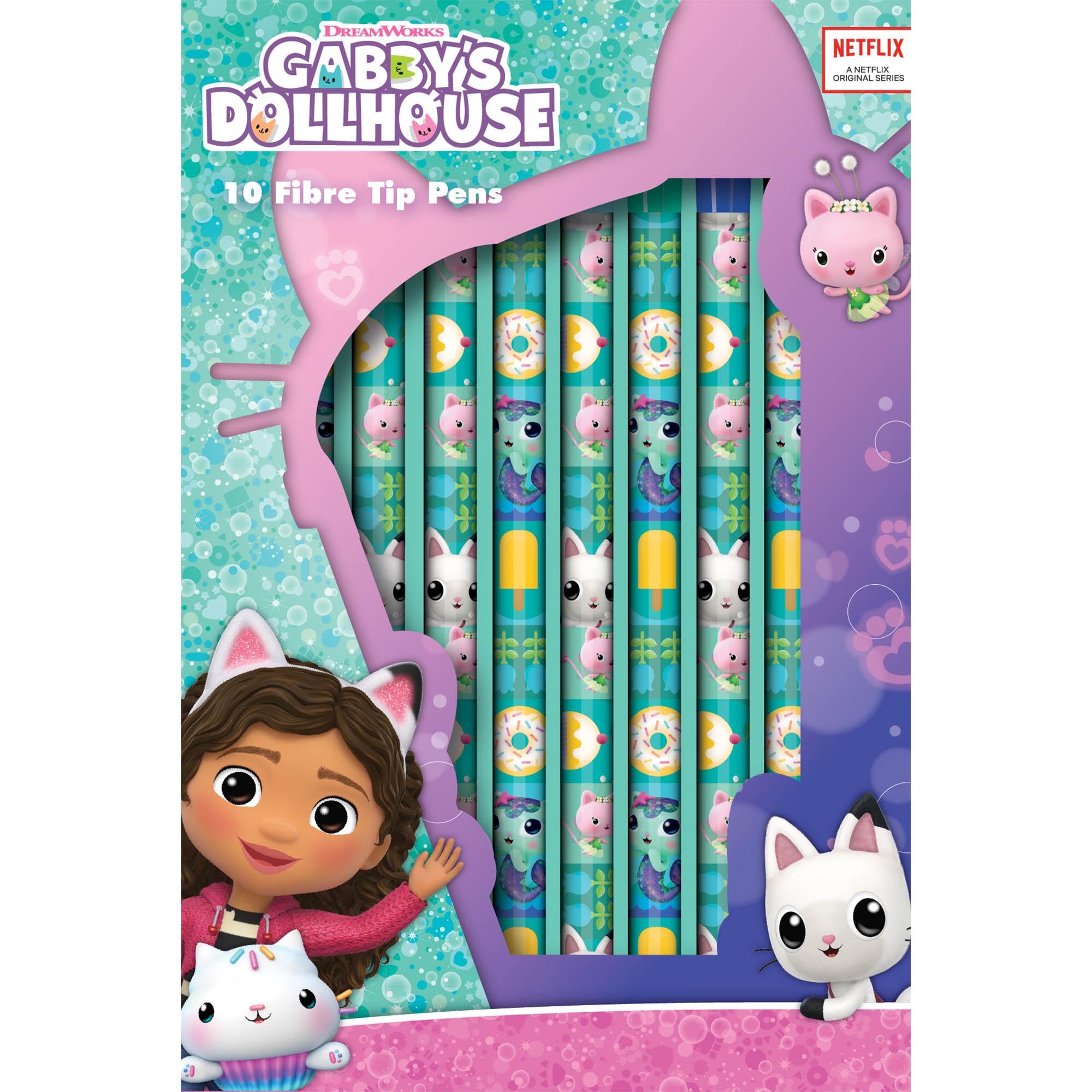 Gabby's Dollhouse fibre tip pens pack of 10 - British product