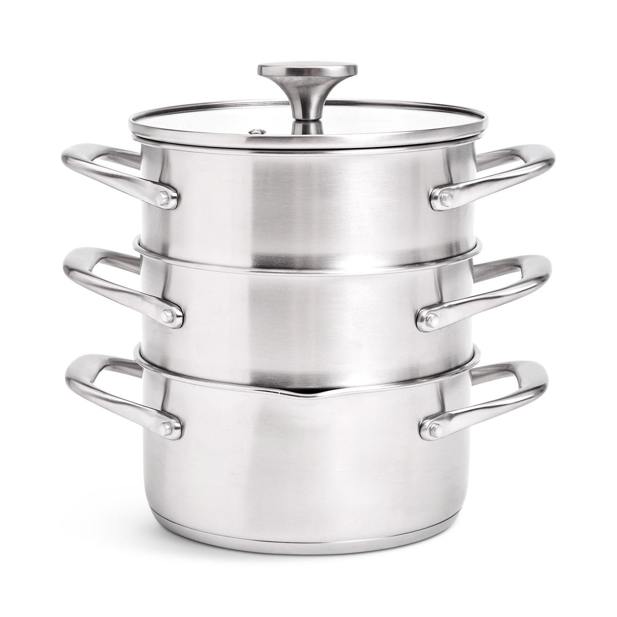 3-Tier Stainless Steel Steamer with Glass Lid, 18cm Diameter