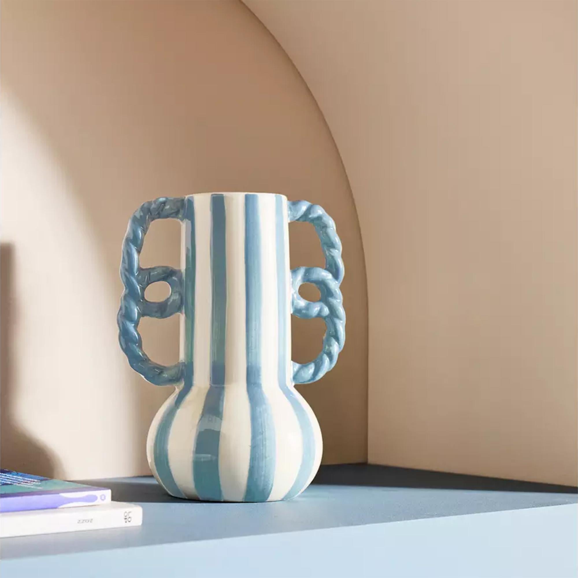 Habitat stripe ceramic vase with wavy handles H20cm - British product