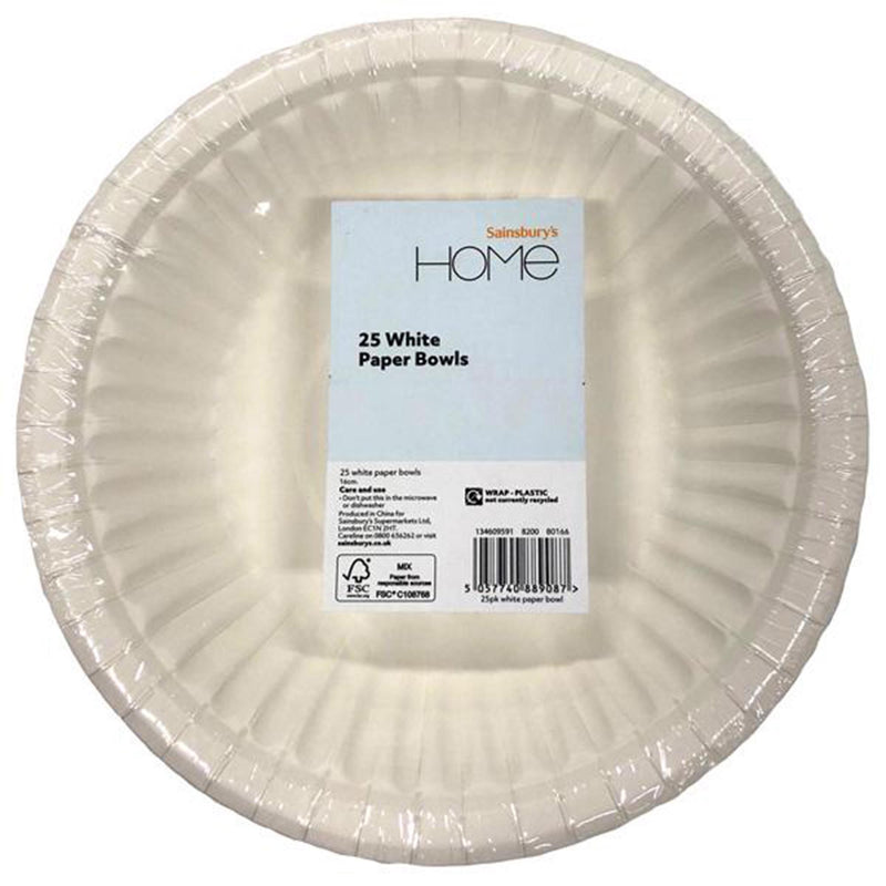 Sainsbury's Home White Paper Bowls 25 Pack (British brand)