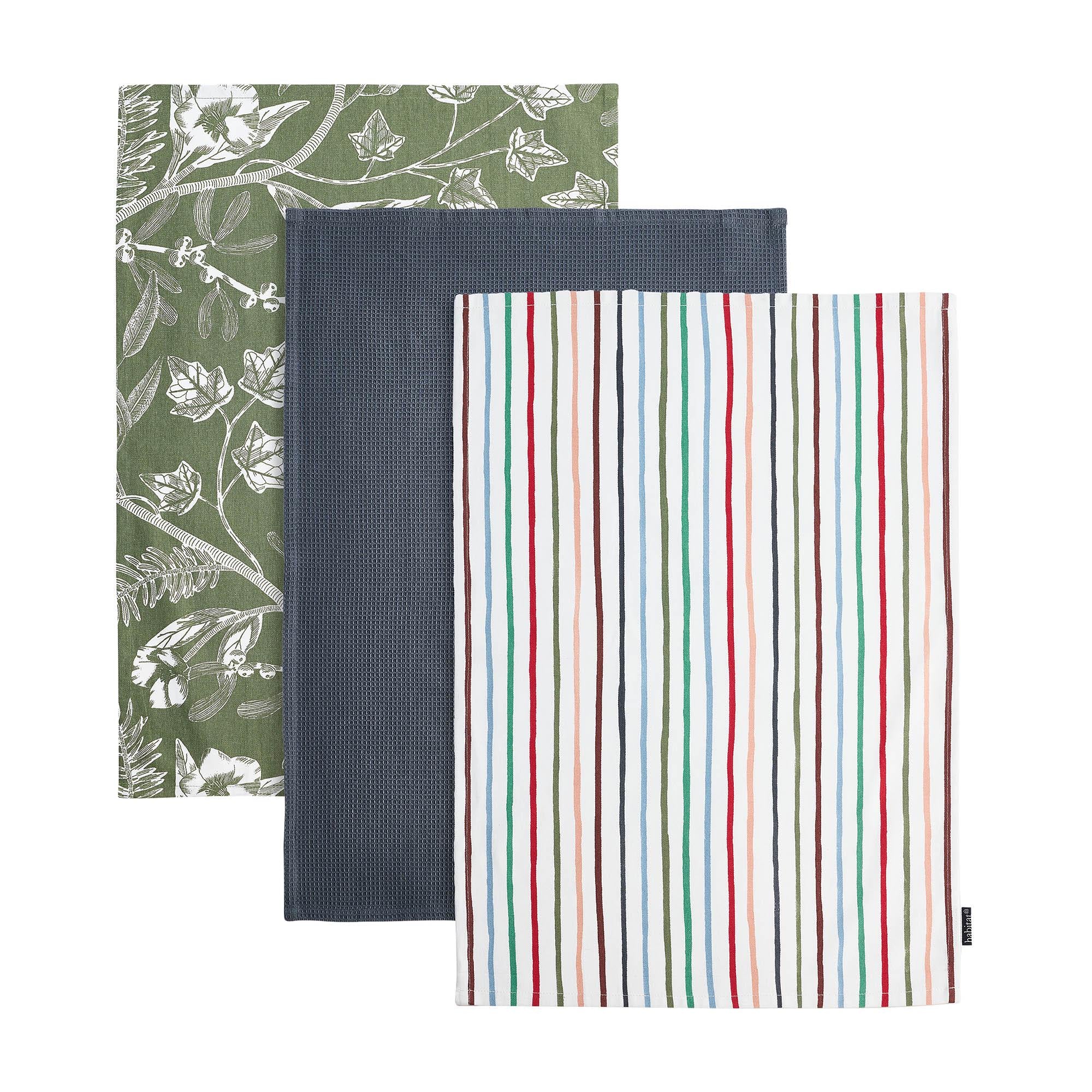 Habitat floral and stripe tea towels 3 pack, UK version
