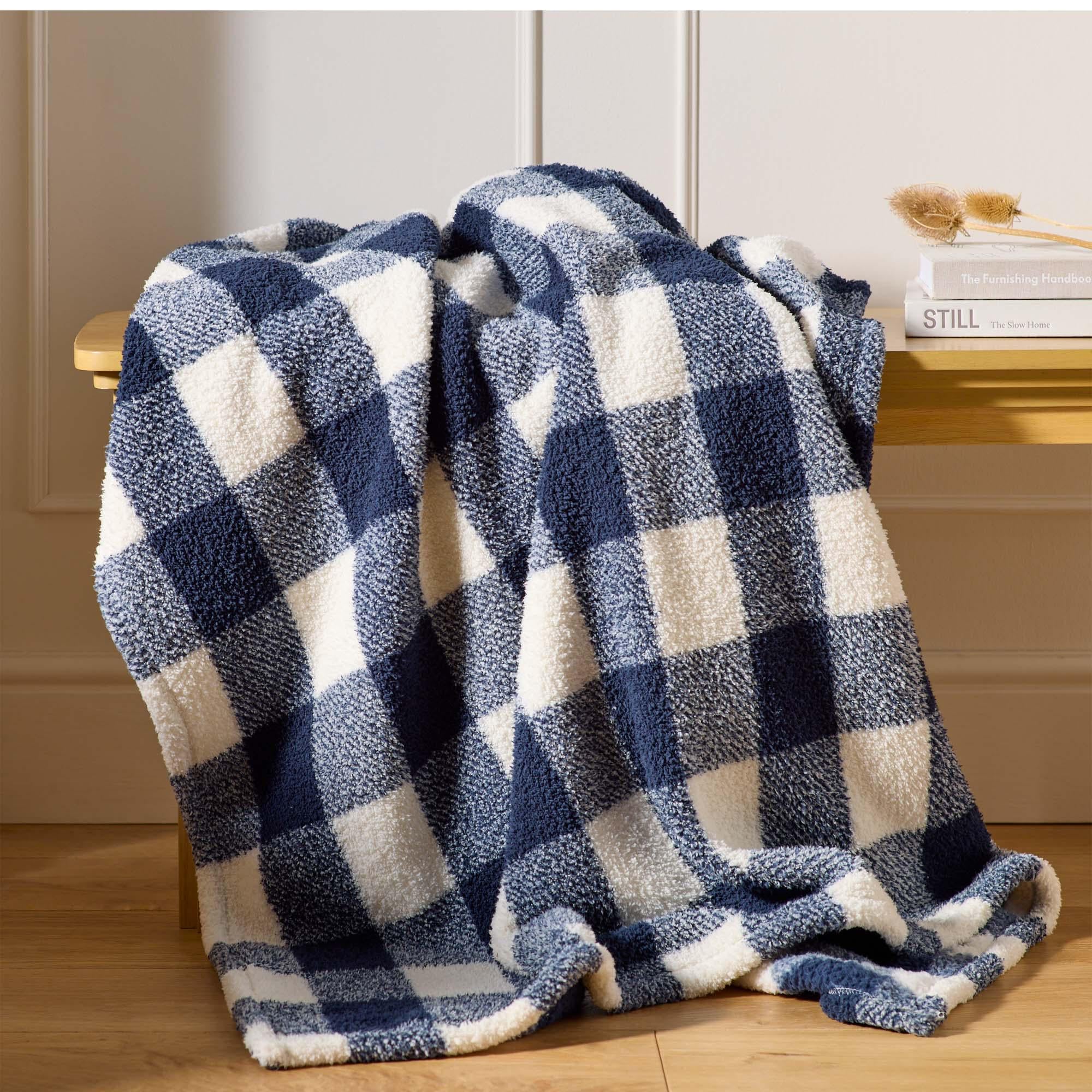 Sainsbury's Home Fleece Throw Navy Check 125x150cm (British brand)