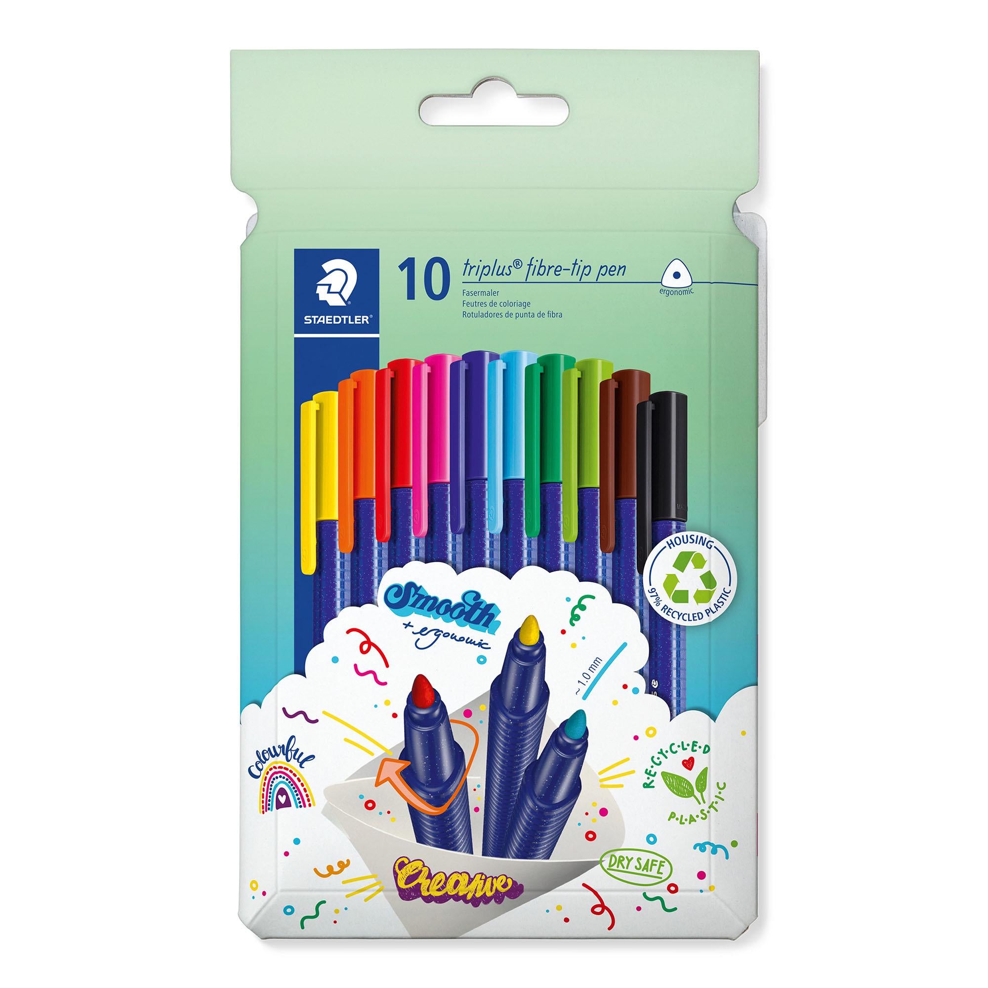 Staedtler Triplus pack of 10 fibre-tip pens in assorted colours - British product