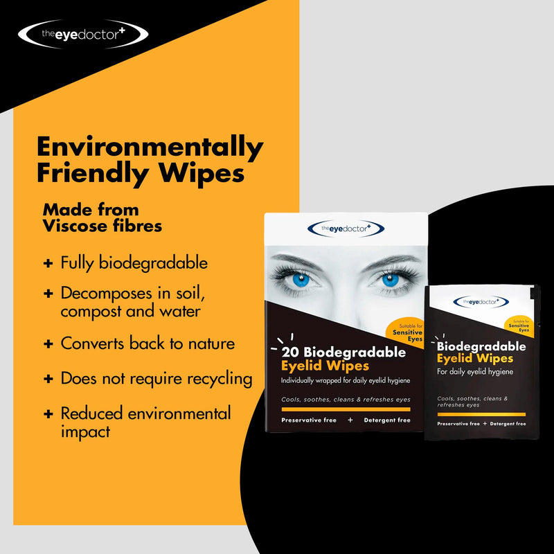 The Eye Doctor biodegradable eyelid wipes x20, UK version