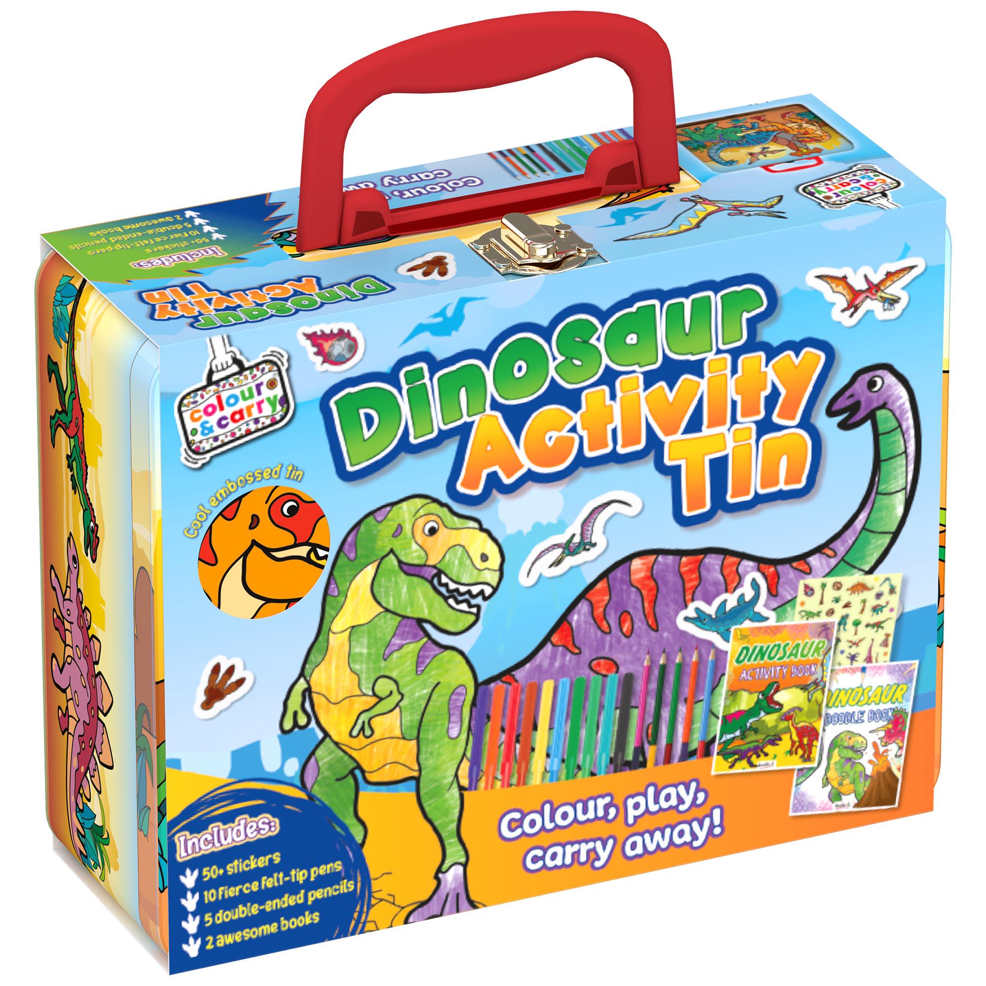 Bookoli dinosaur activity tin with stickers and pencils - British product