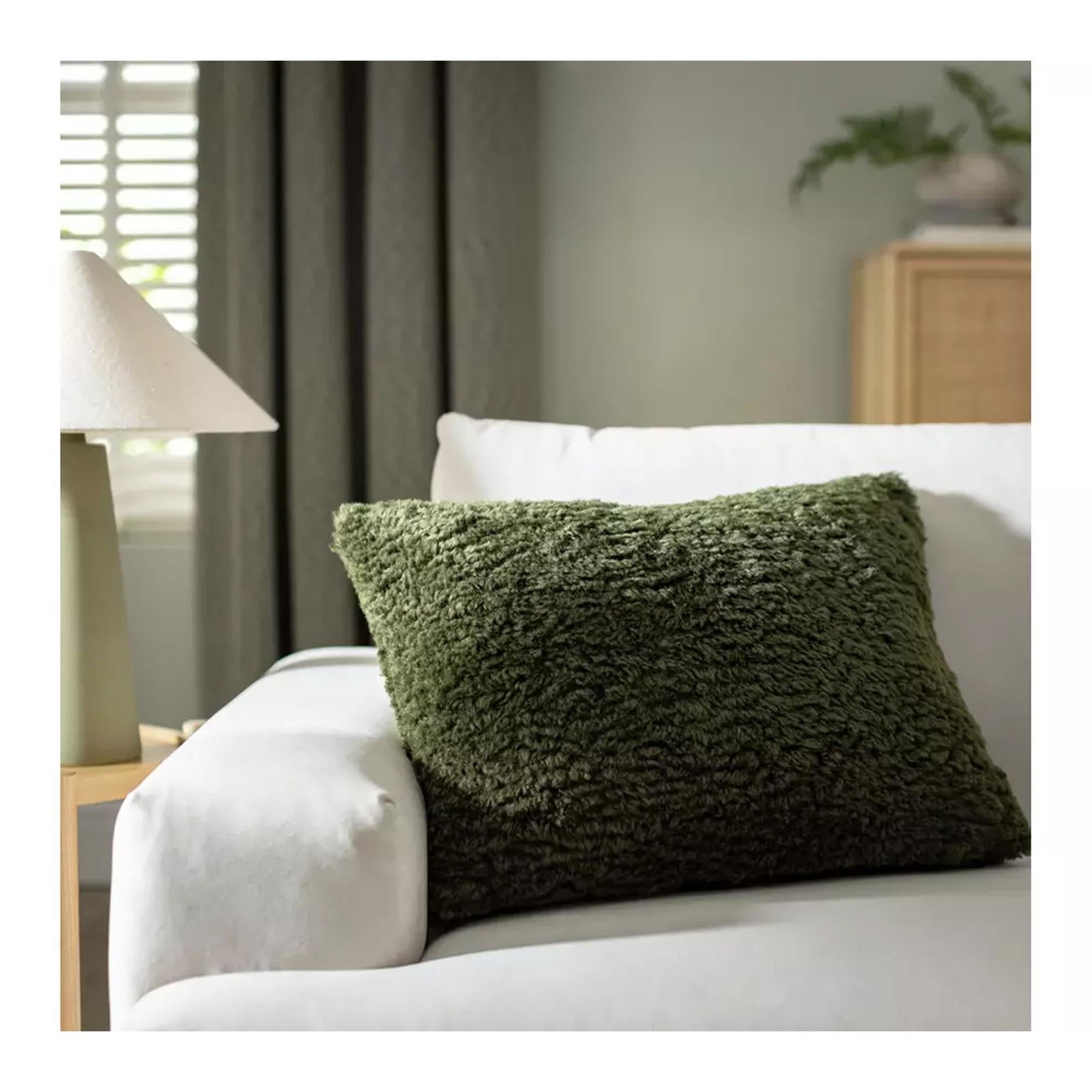 Habitat shearling cushion moss green 55x40cm, imported from the UK
