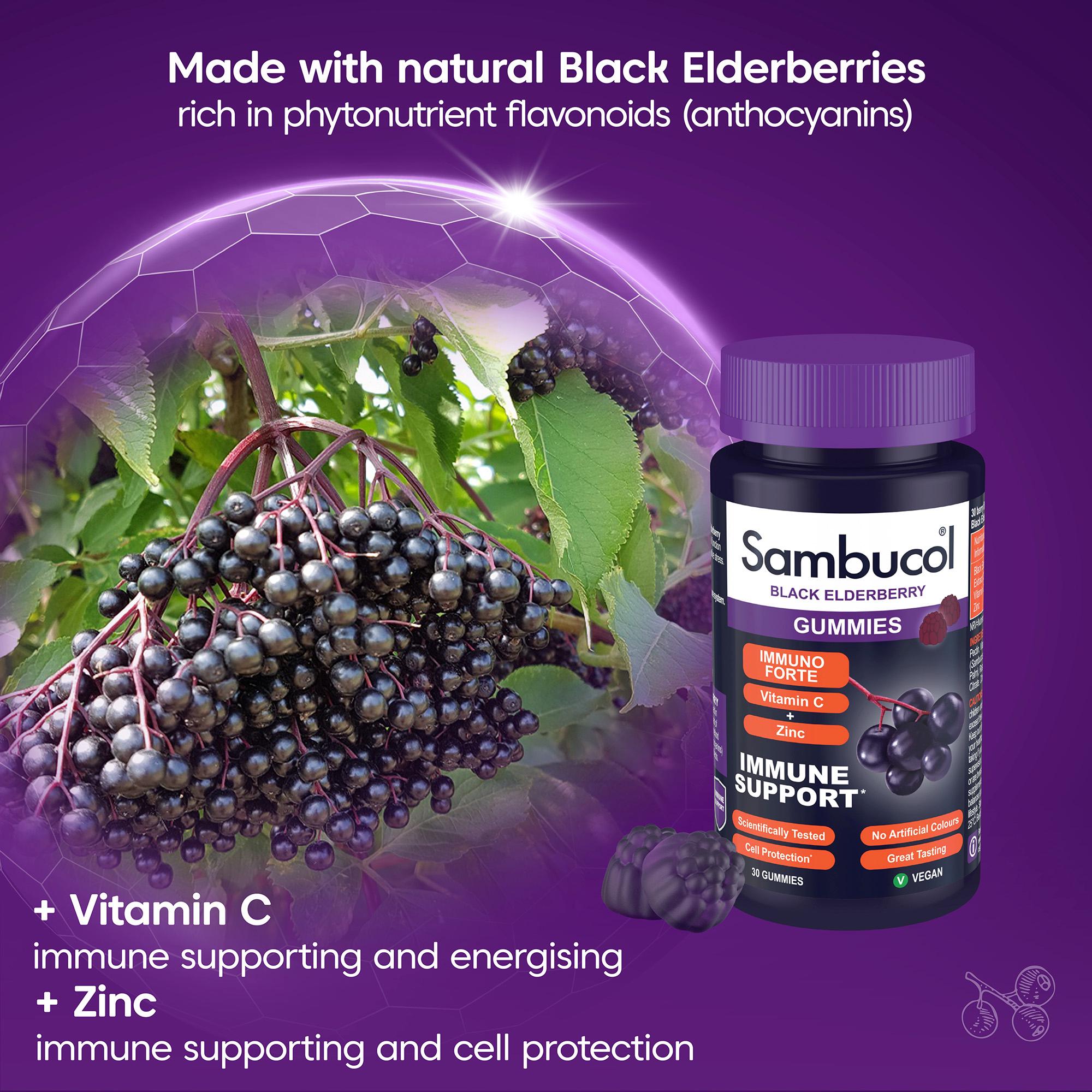 Sambucol Immuno Forte black elderberry gummies 30 count, imported from the UK