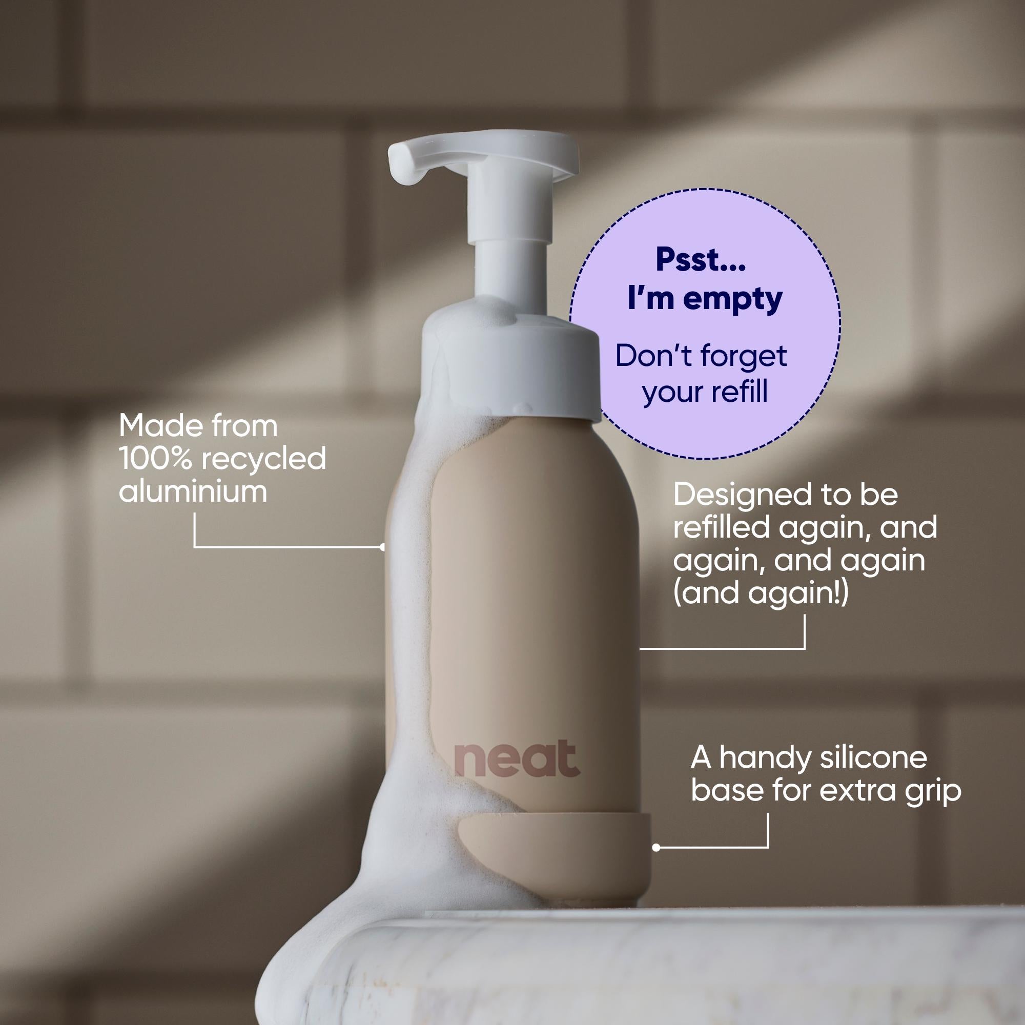 Neat Stone refillable foaming hand wash bottle, UK version