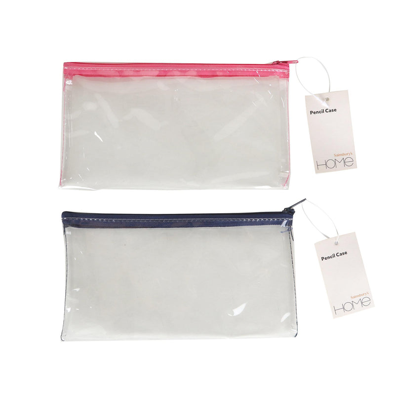 Sainsbury's Home small clear pencil case with pink/navy zip (British brand)