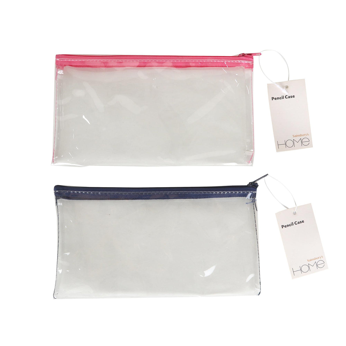 Sainsbury's Home small clear pencil case with pink/navy zip (British brand)