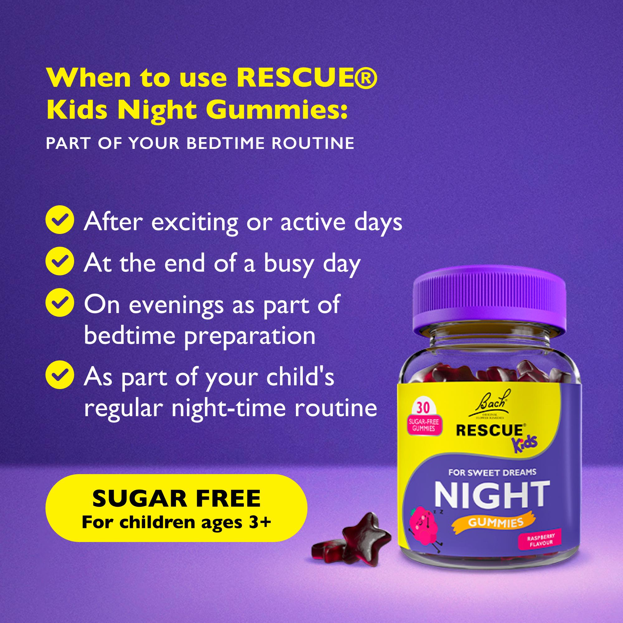 Bach Rescue Night Kids Gummies 30ct raspberry flavour, UK version