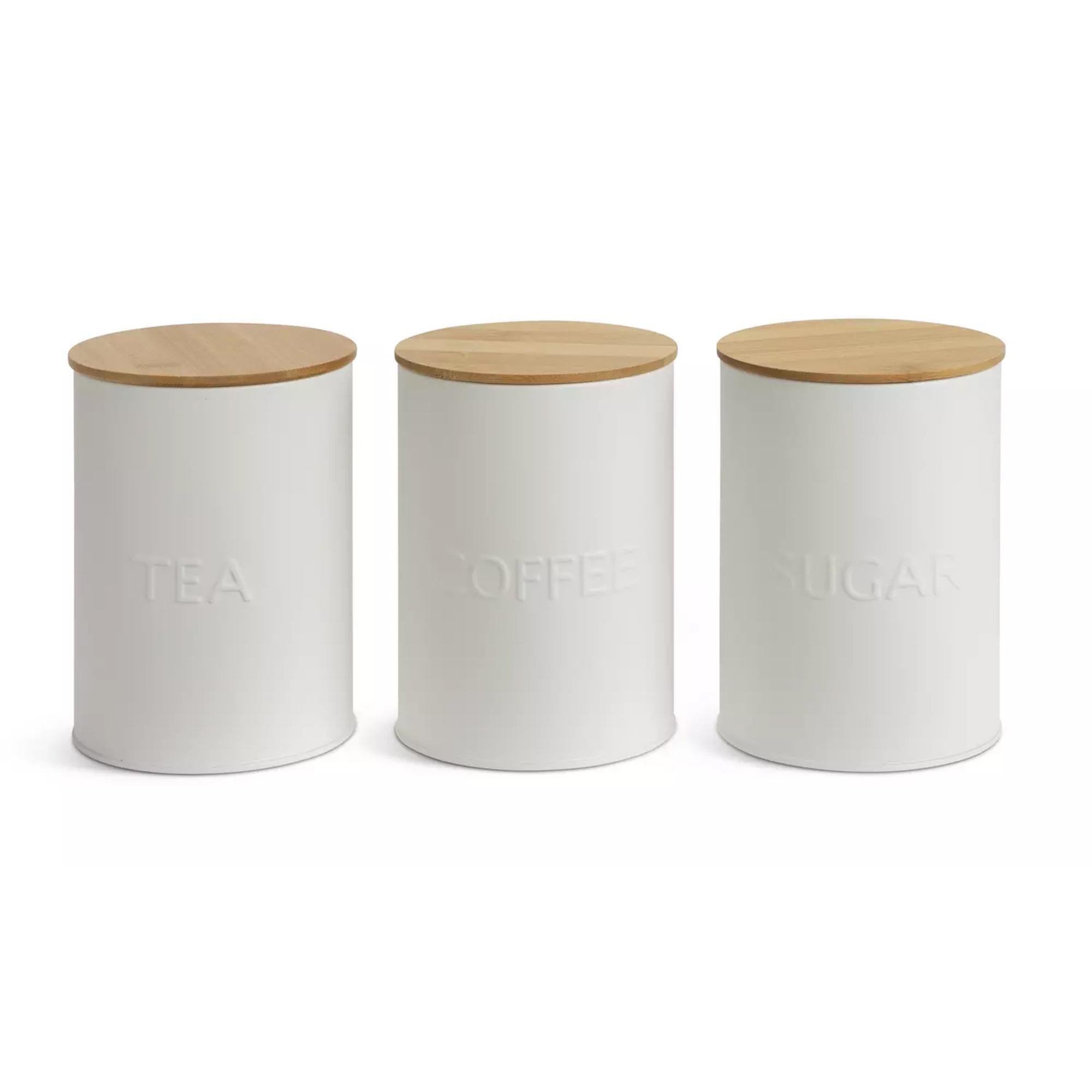 Habitat embossed text pack of 3 white canisters (British brand)