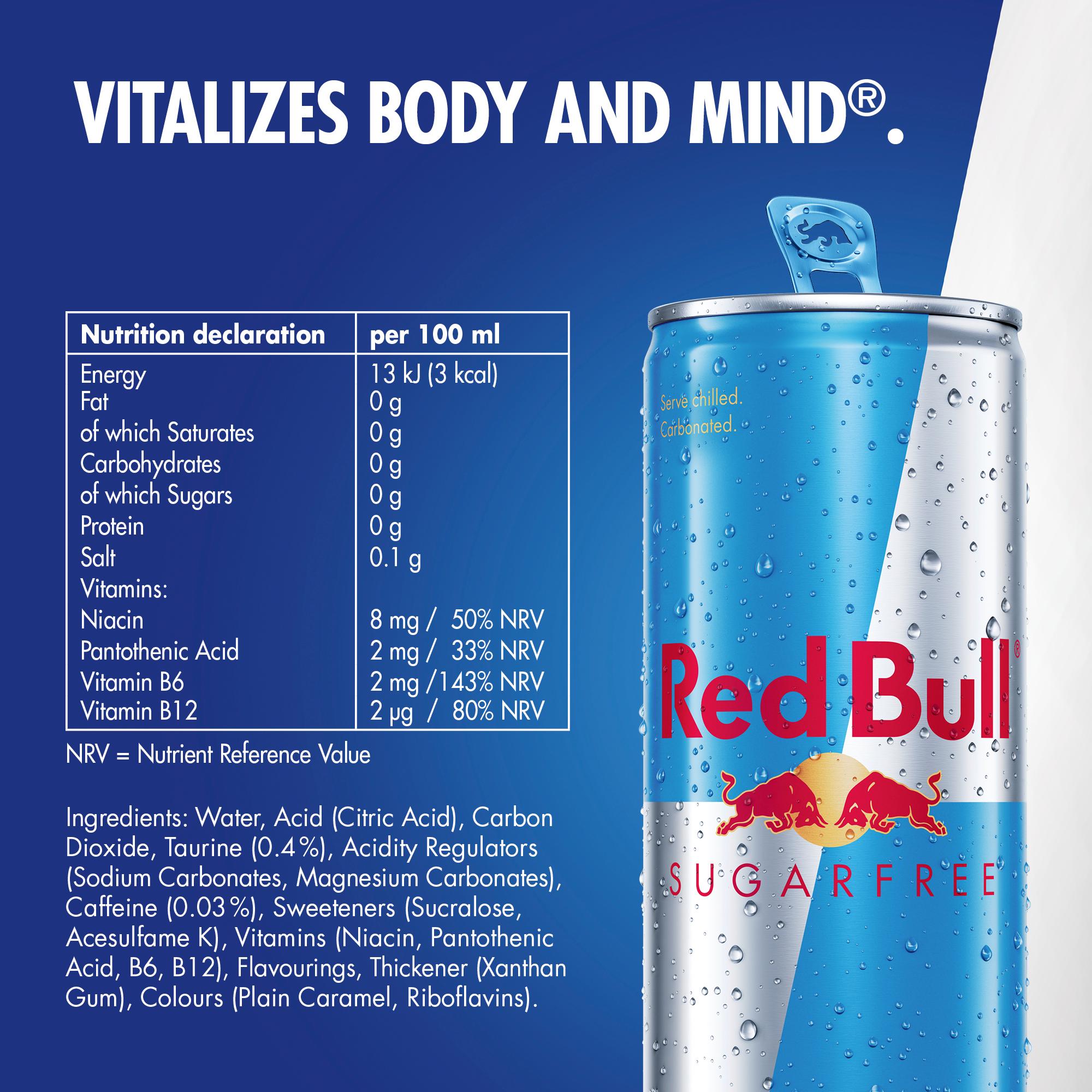 Red Bull energy drink sugar free 355ml, imported from the UK