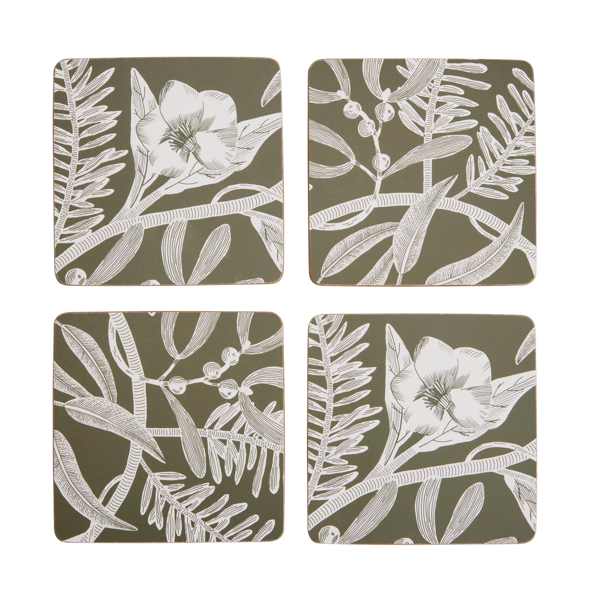 Habitat floral corkback coasters pack of 4 green, UK version