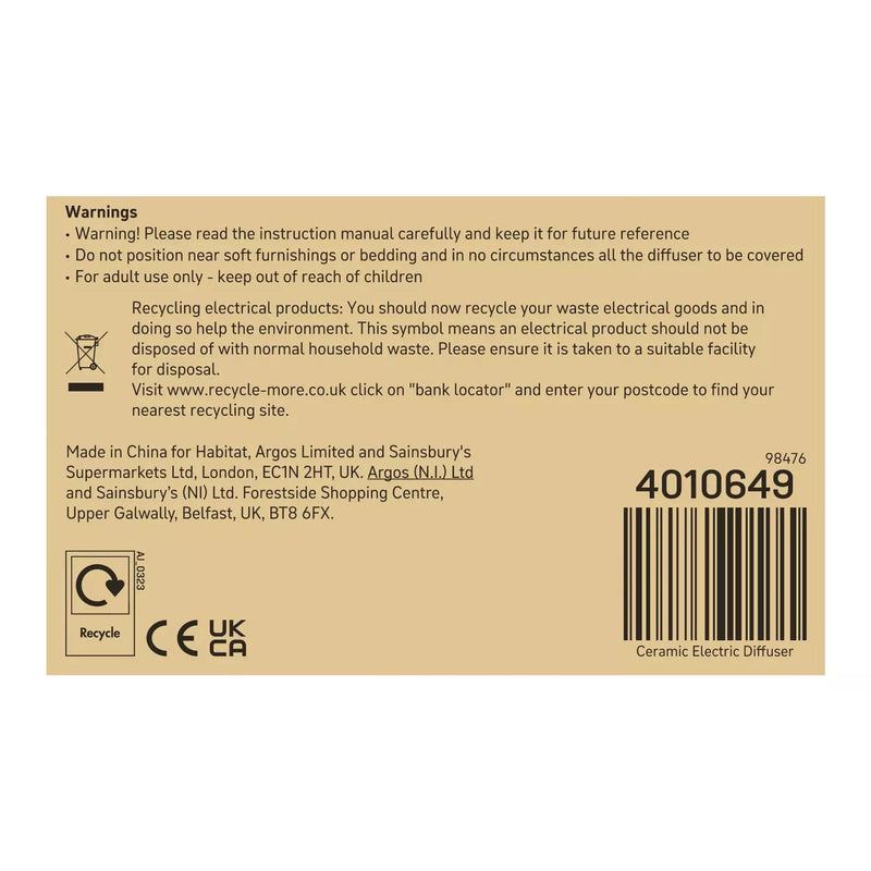 Habitat ribbed ceramic diffuser 100ml (British brand)