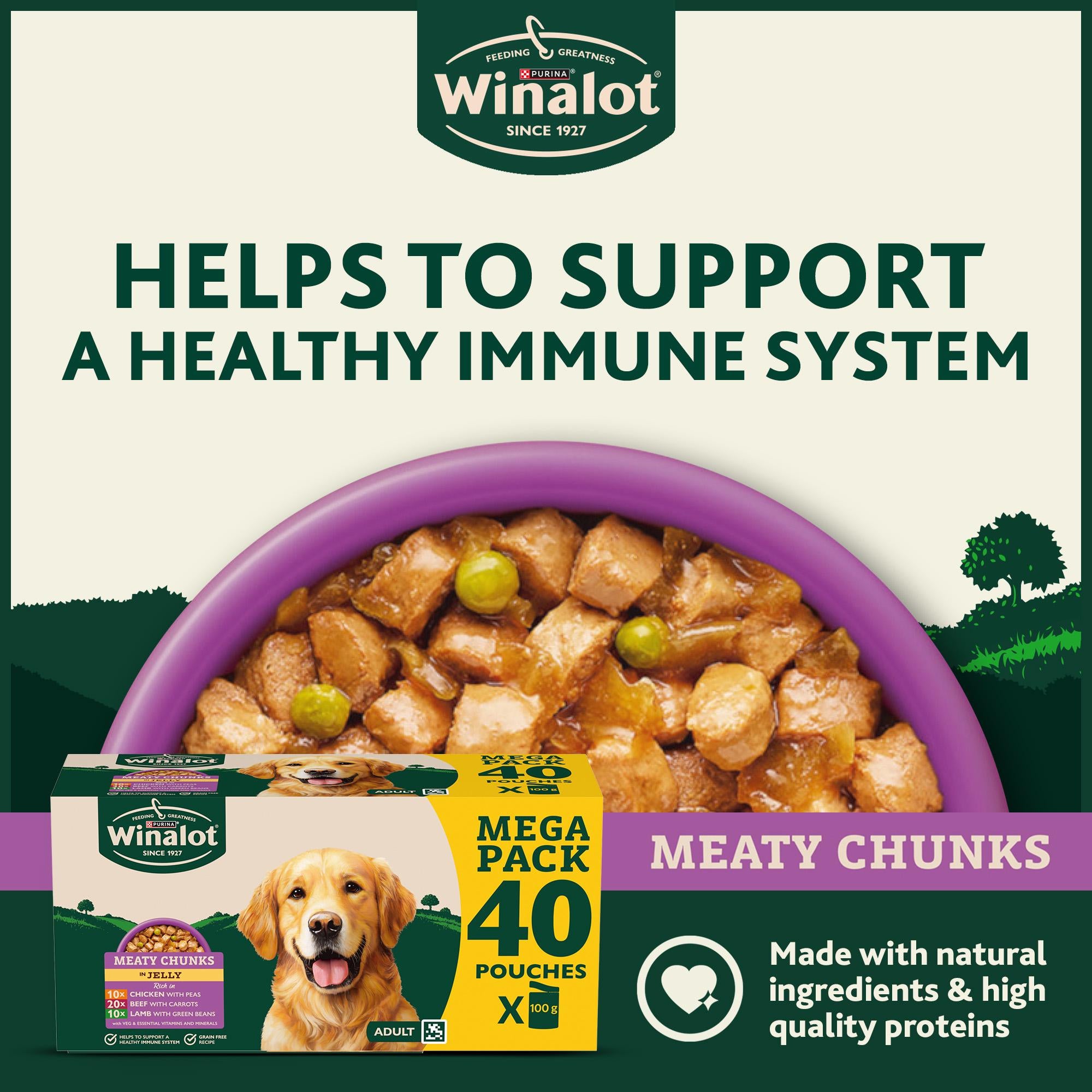 Winalot Meaty Chunks wet dog food 40 x 100g, UK version