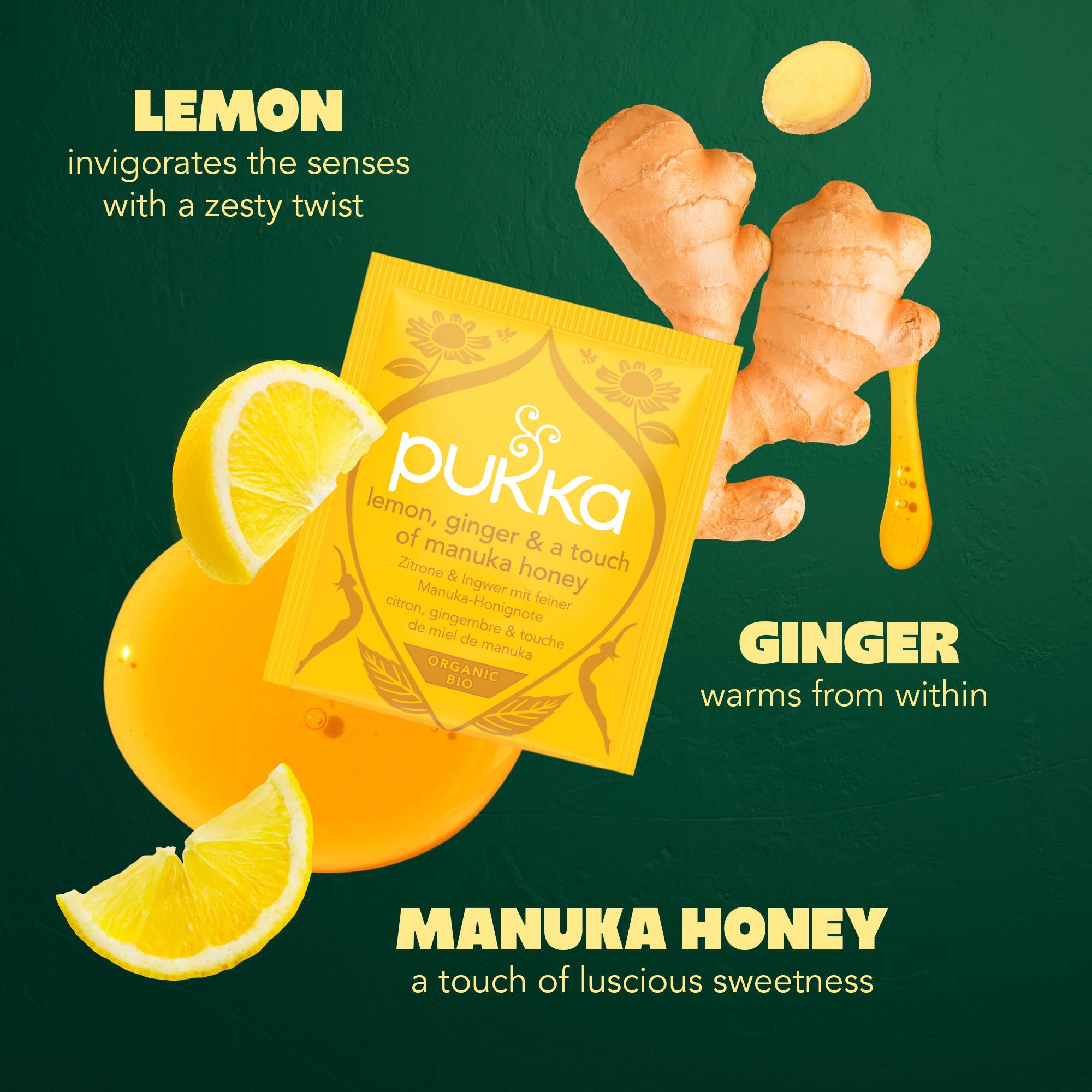 Pukka Organic Lemon Ginger Manuka Honey tea bags 20 pack - British product