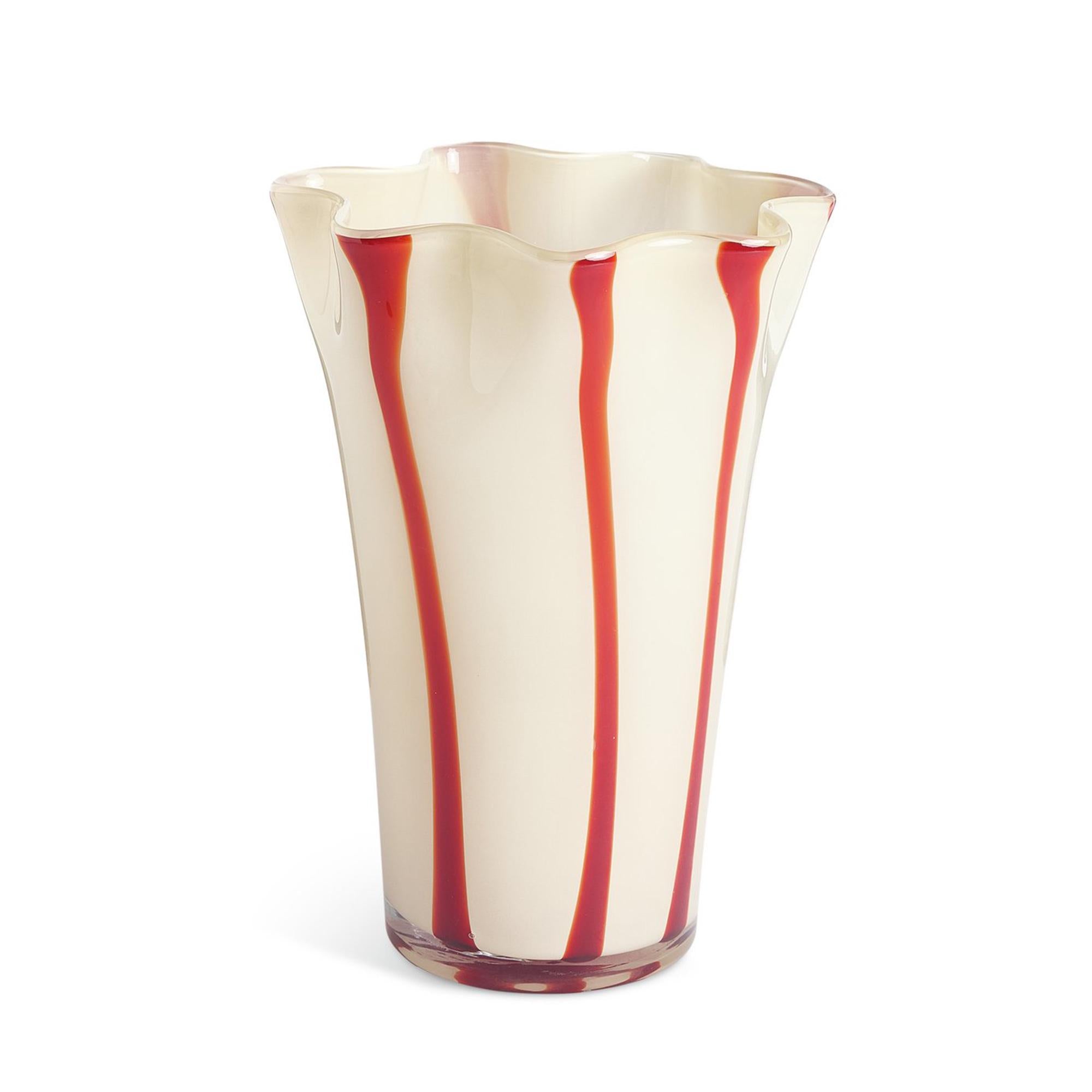 Habitat milk glass handkerchief red stripe vase, imported from the UK