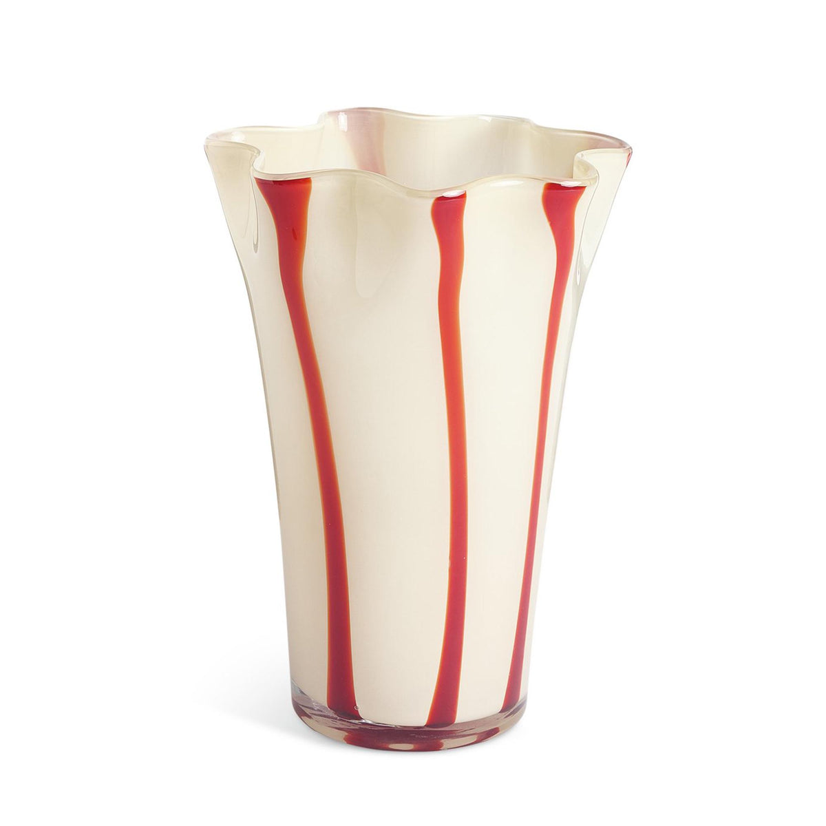 Habitat milk glass handkerchief red stripe vase, imported from the UK