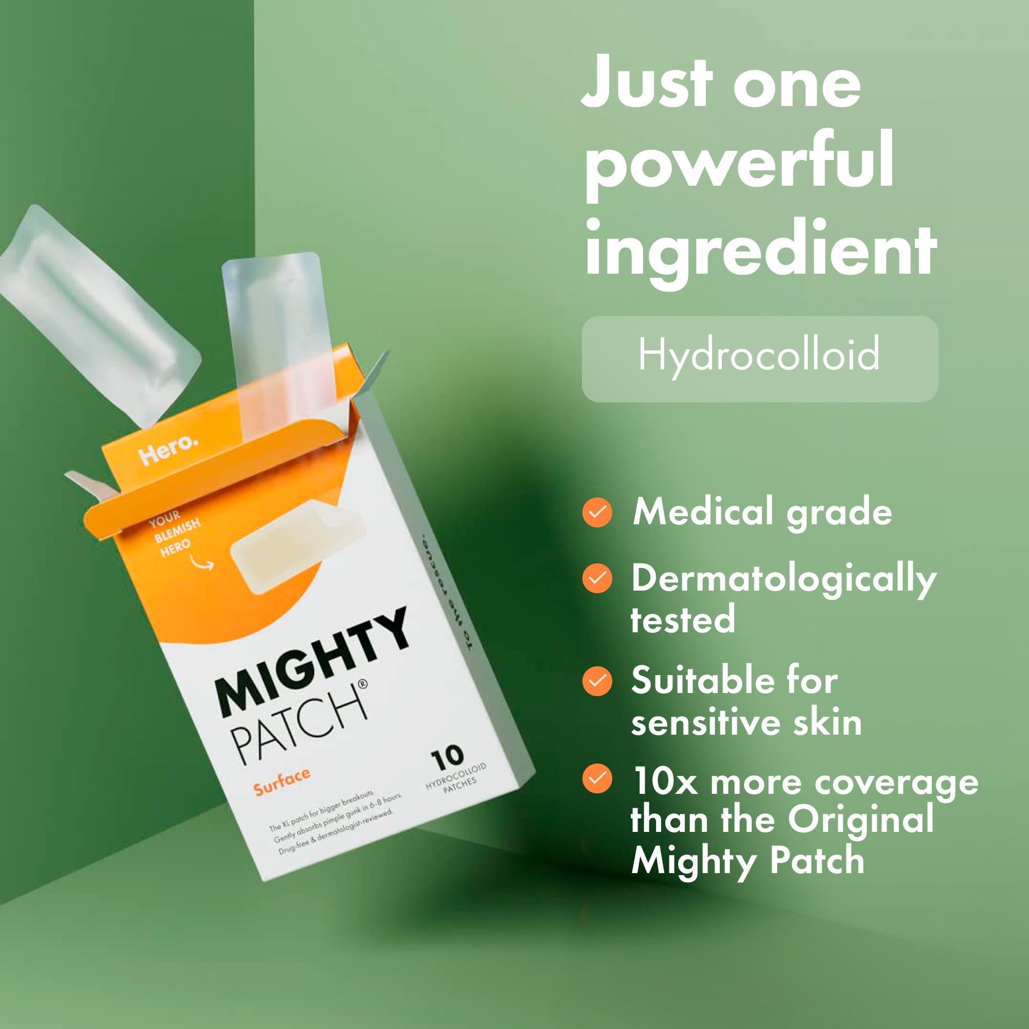 Hero Mighty Surface pimple patches XL 10 count, imported from the UK