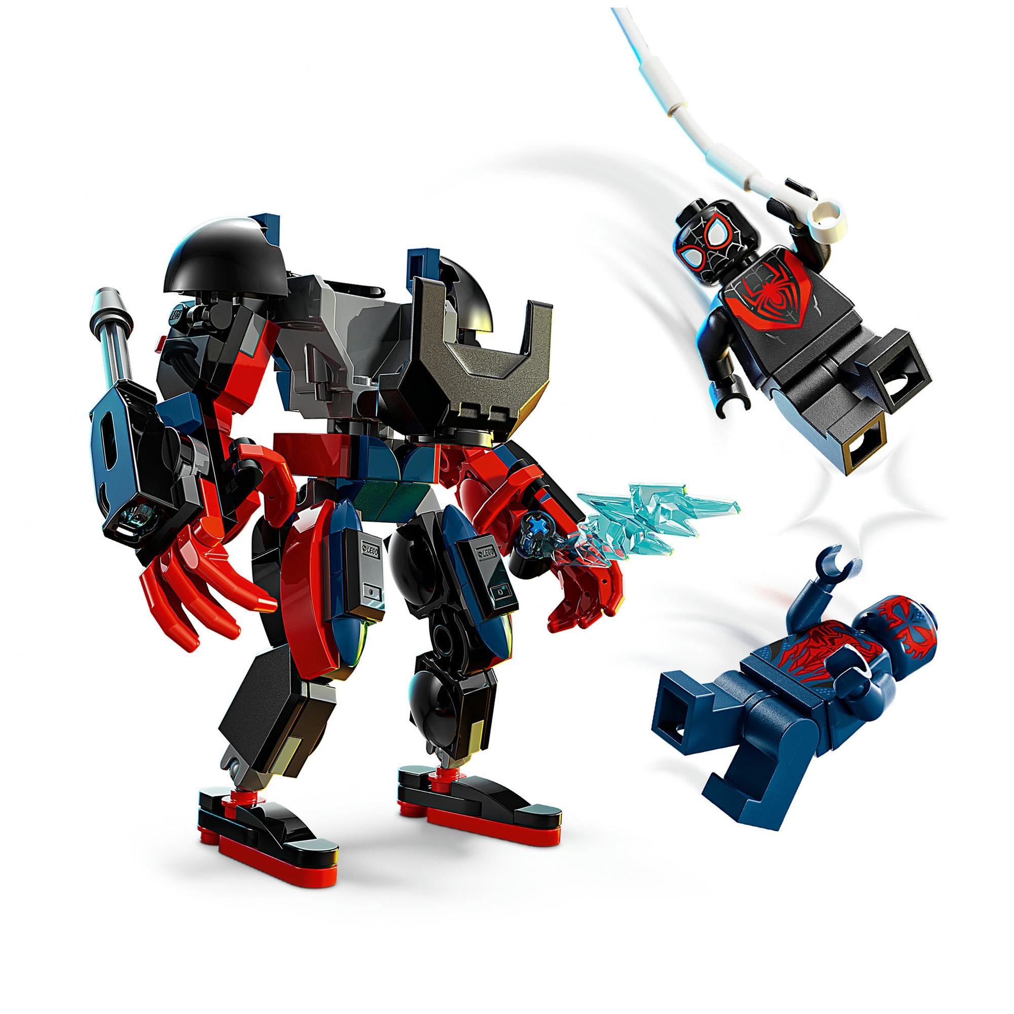 LEGO Miles Morales Mech building toy with Spider-Man minifigures, UK version