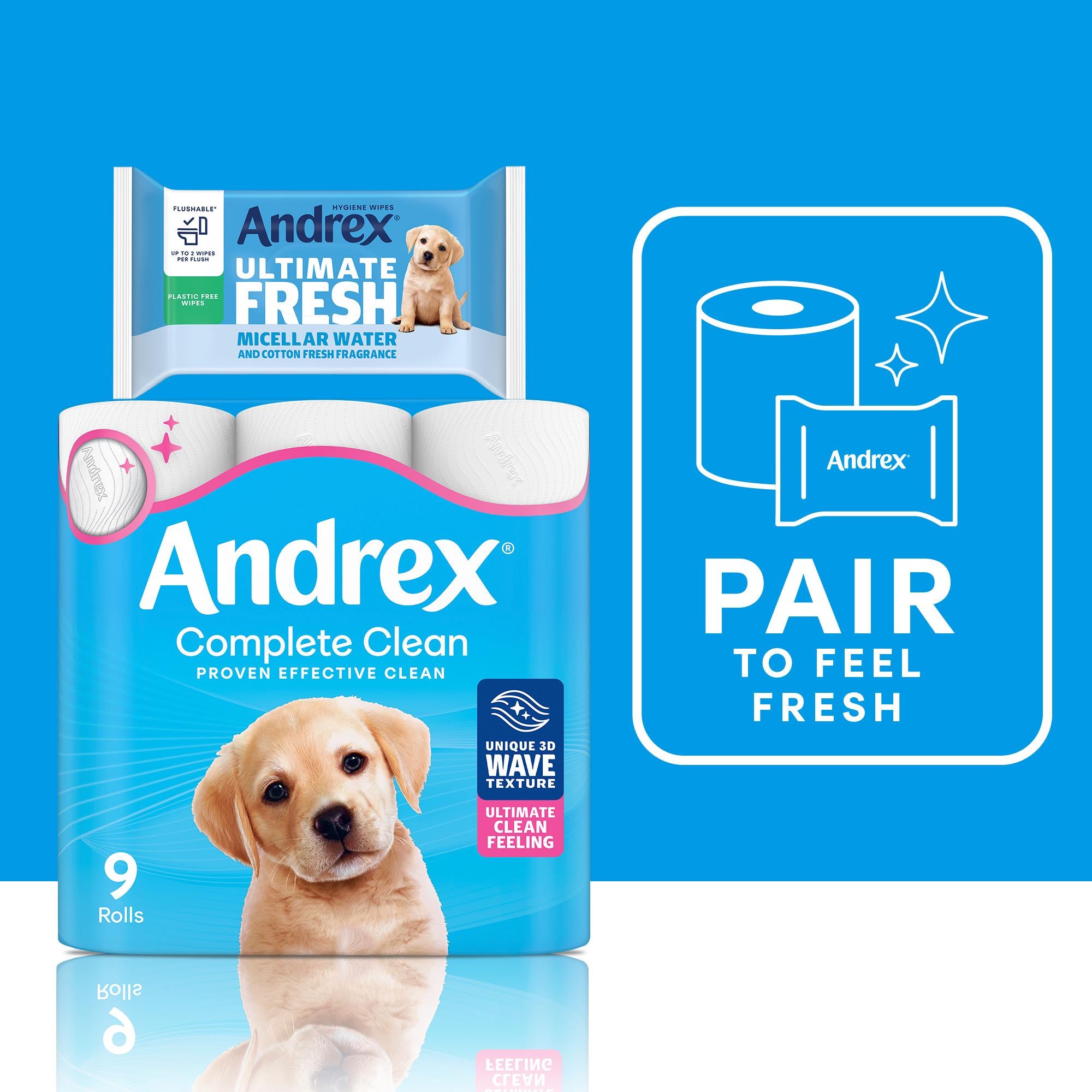 Andrex Complete Clean toilet rolls 9 pack (British brand)