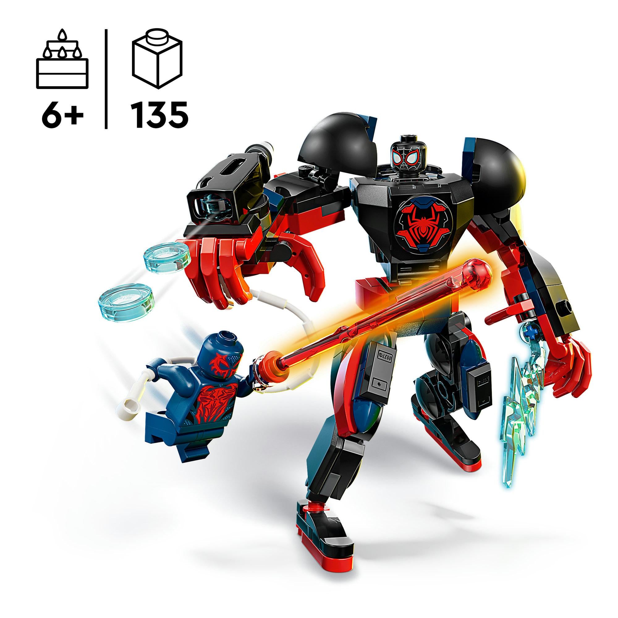 LEGO Miles Morales Mech building toy with Spider-Man minifigures, UK version