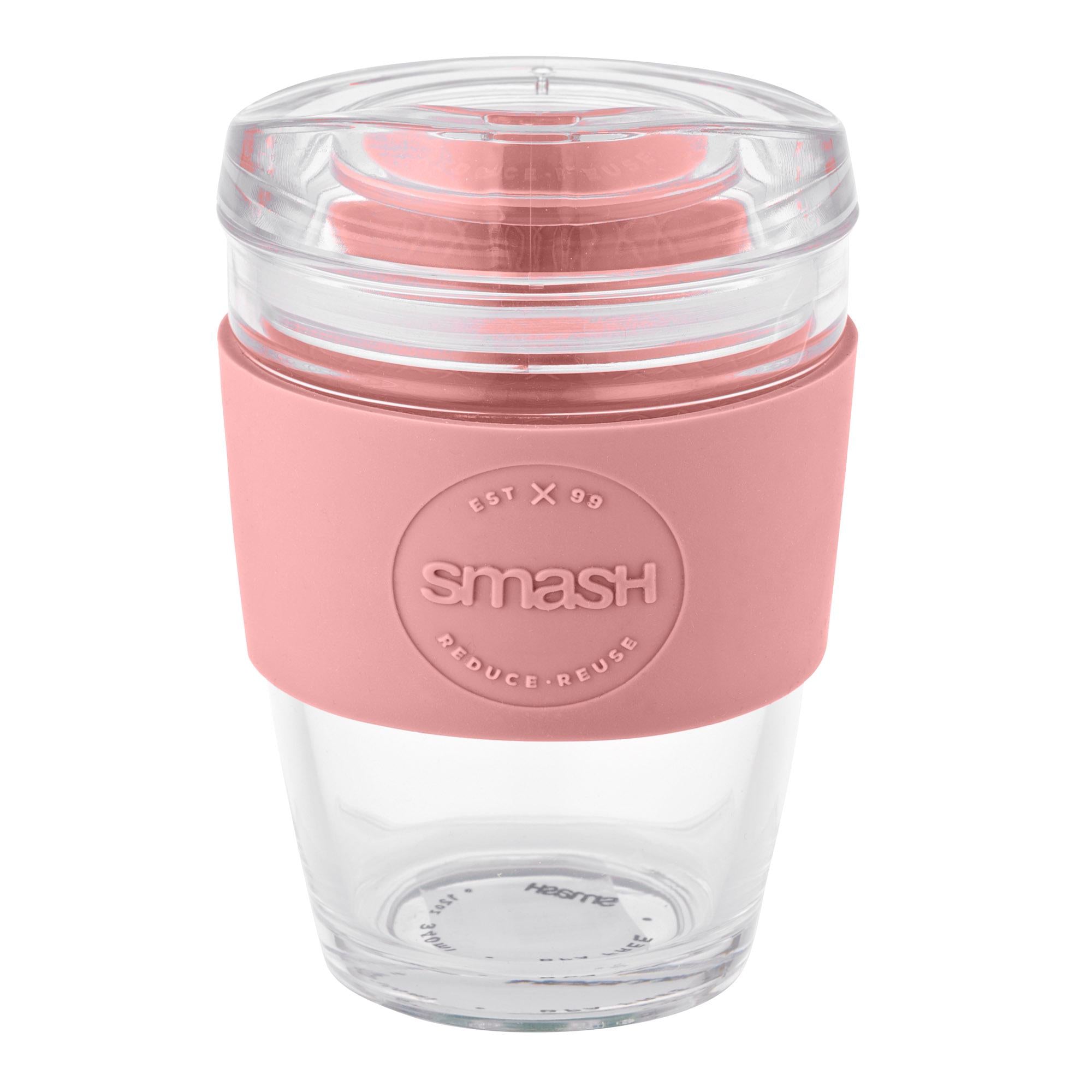 Smash Glass reusable coffee cup pink travel mug (British brand)