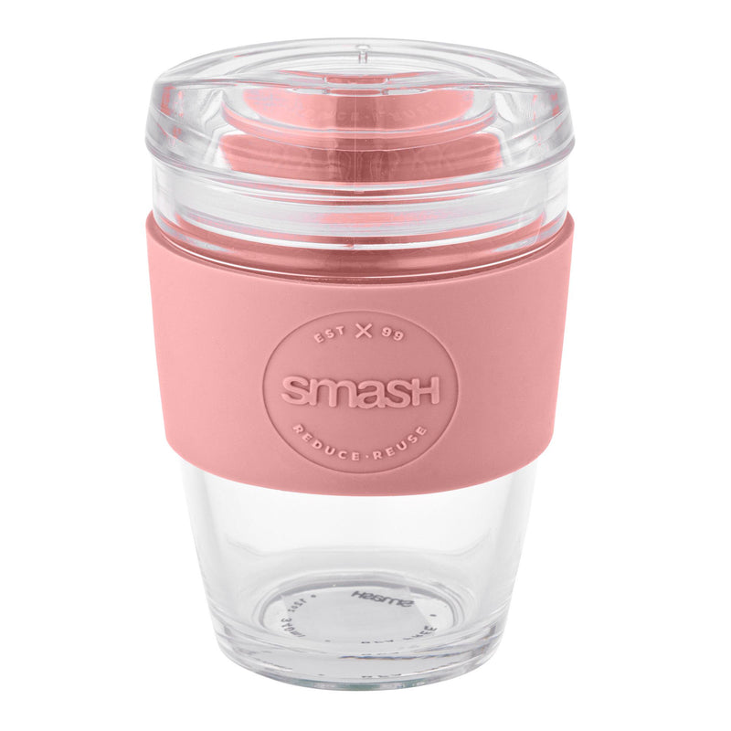 Smash Glass reusable coffee cup pink travel mug (British brand)