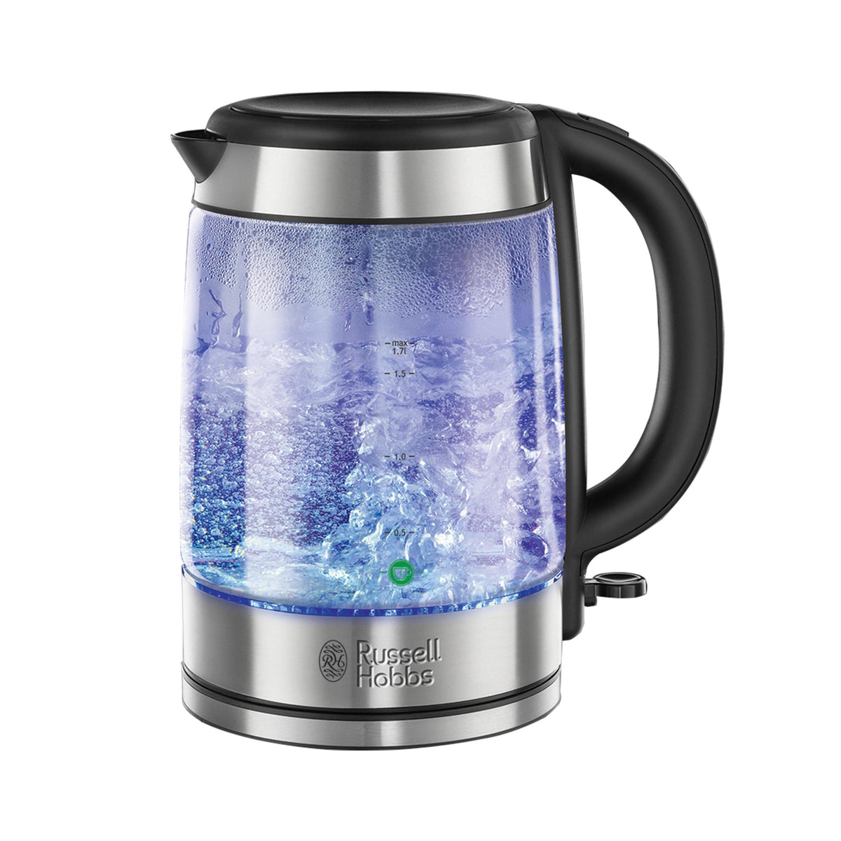 Russell Hobbs glass kettle illuminating black 1.7L, imported from the UK