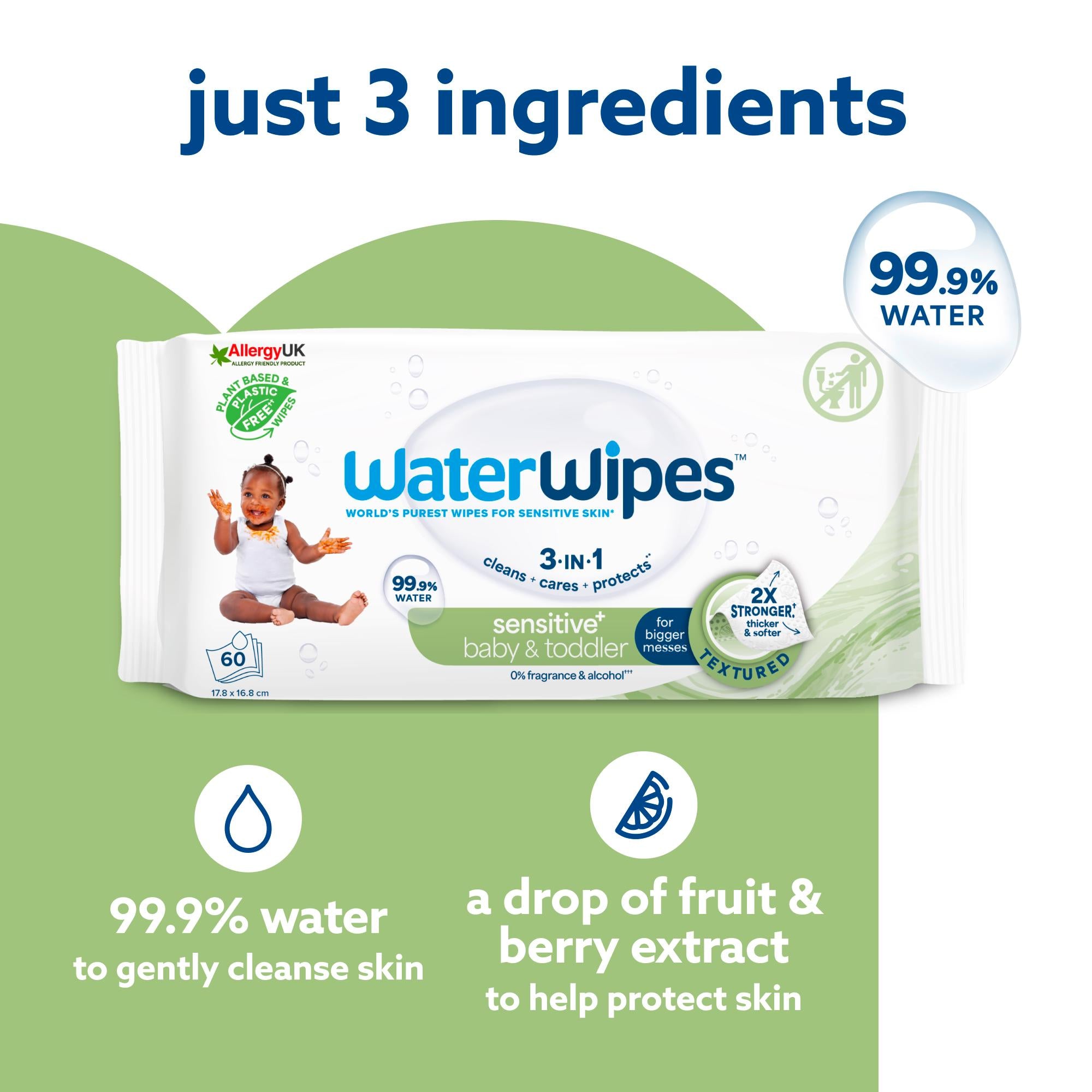 WaterWipes Sensitive+ baby wipes 180 count, imported from the UK