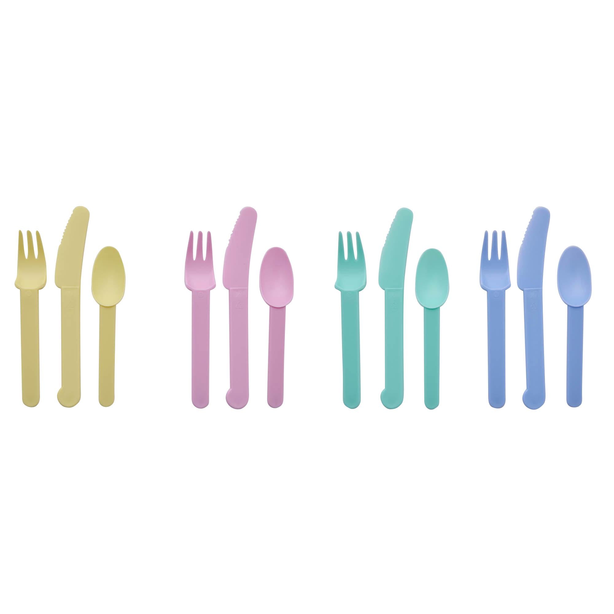 Sainsbury's Home plastic cutlery set 4-pack pastel colours (British brand)