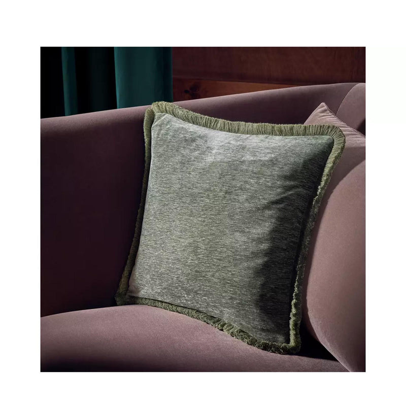 Habitat fringed chenille green cushion 43x43cm (British brand)