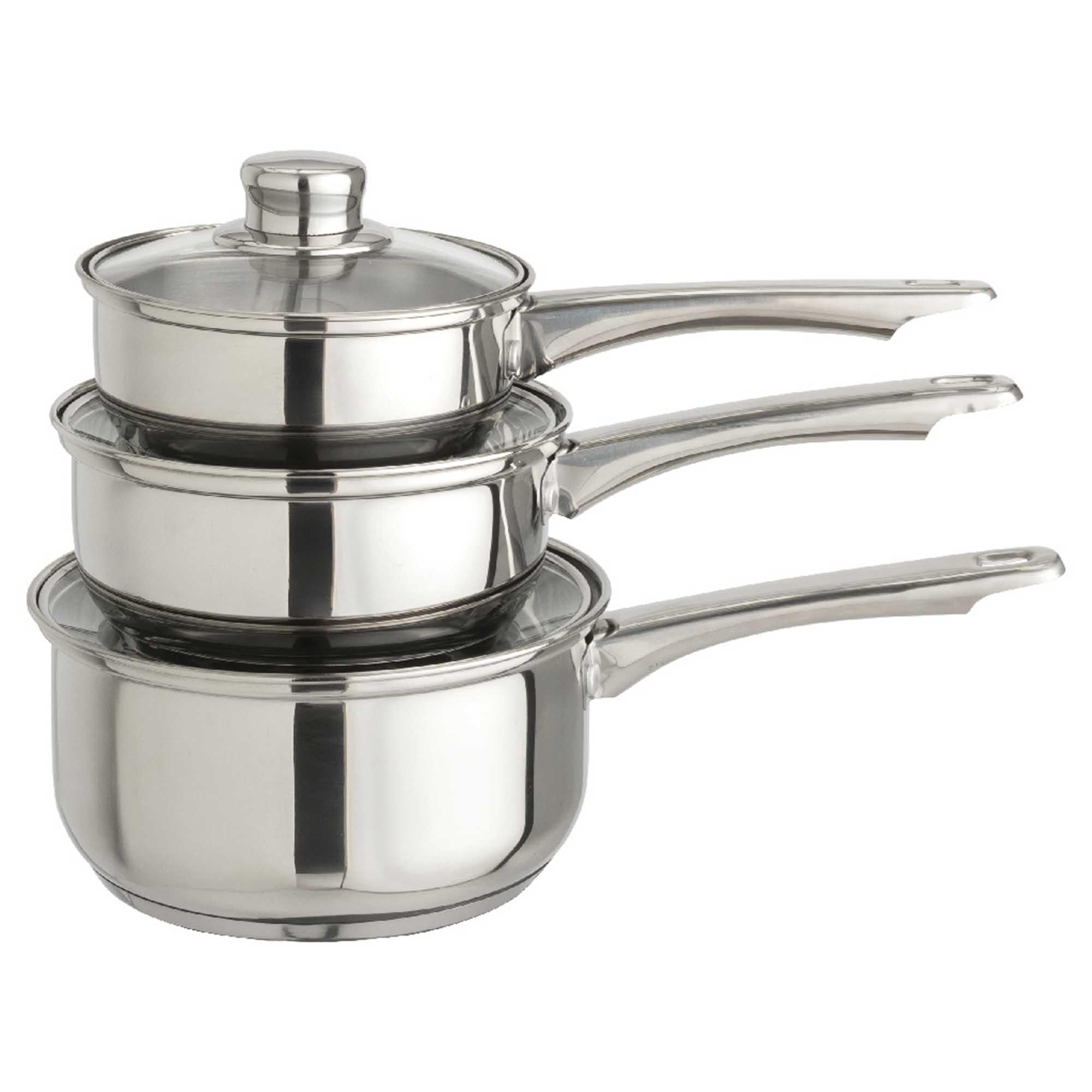 Sainsbury's Home 3 piece stainless steel saucepan set (British brand)