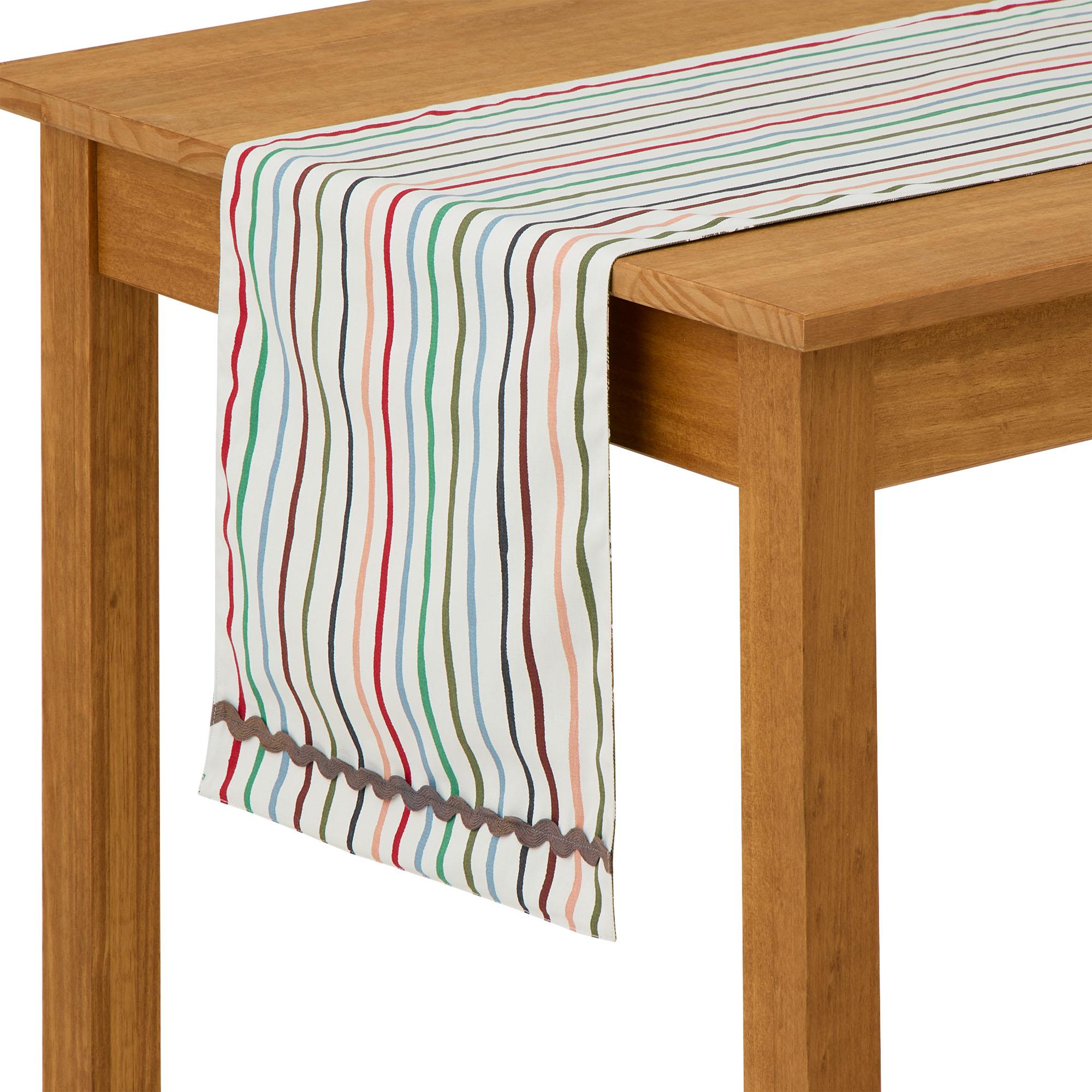 Habitat Floral Stripe Cotton Table Runner Green 220 x 33cm, UK version