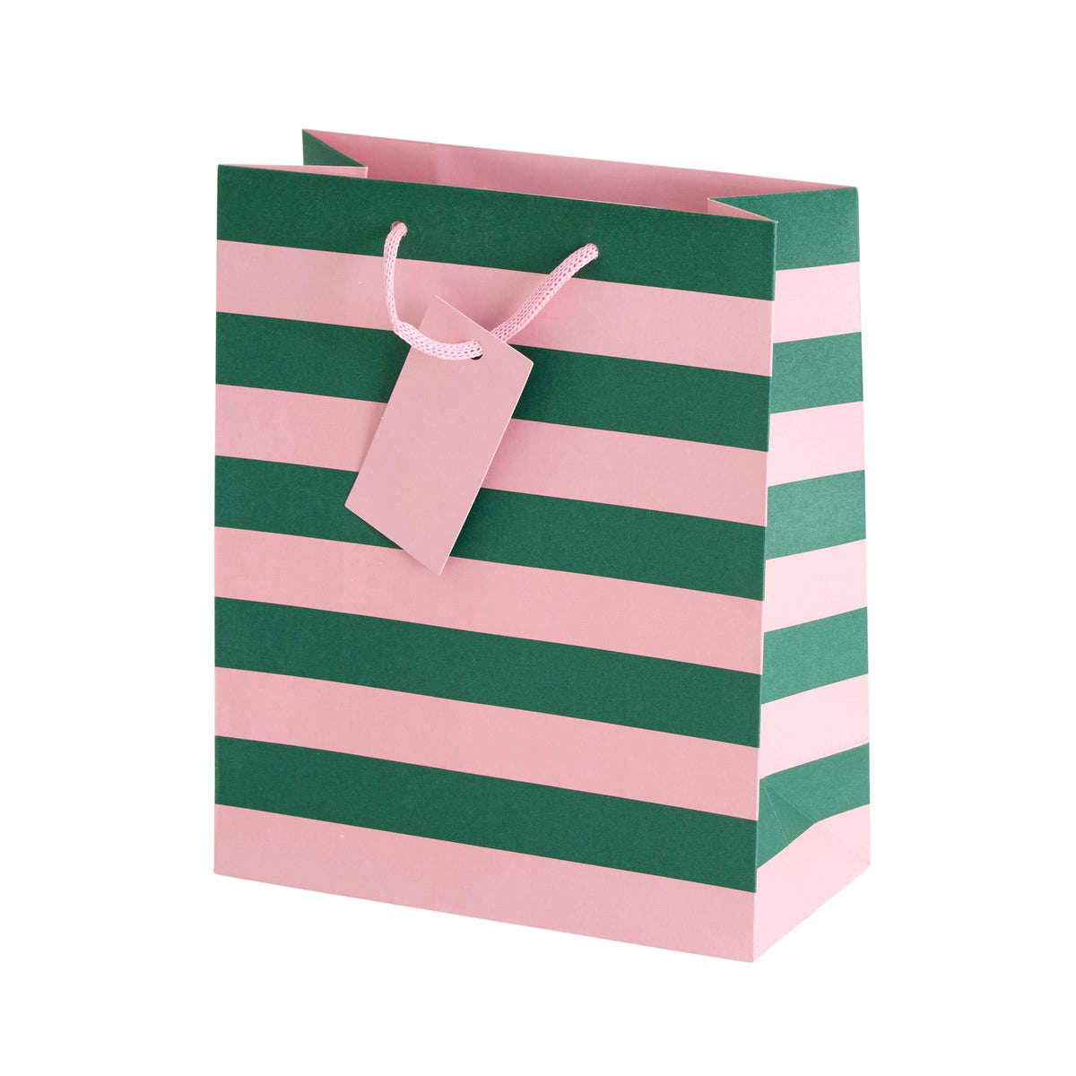 Sainsbury's Home medium gift bag green and pink stripe (British brand)